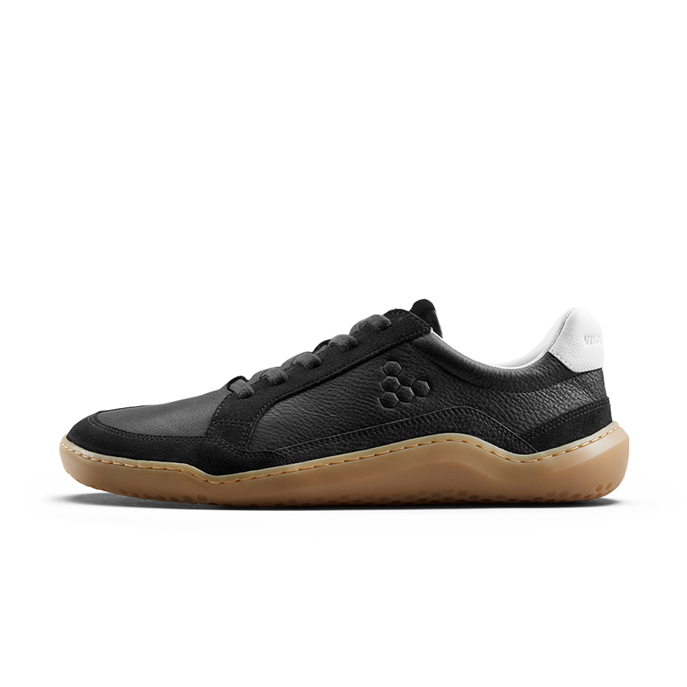 Vivobarefoot Gobi II Women's Premium Leather Sneakers - Raven Black - Minimalist Barefoot Shoes for Walking, Running & Everyday Comfort