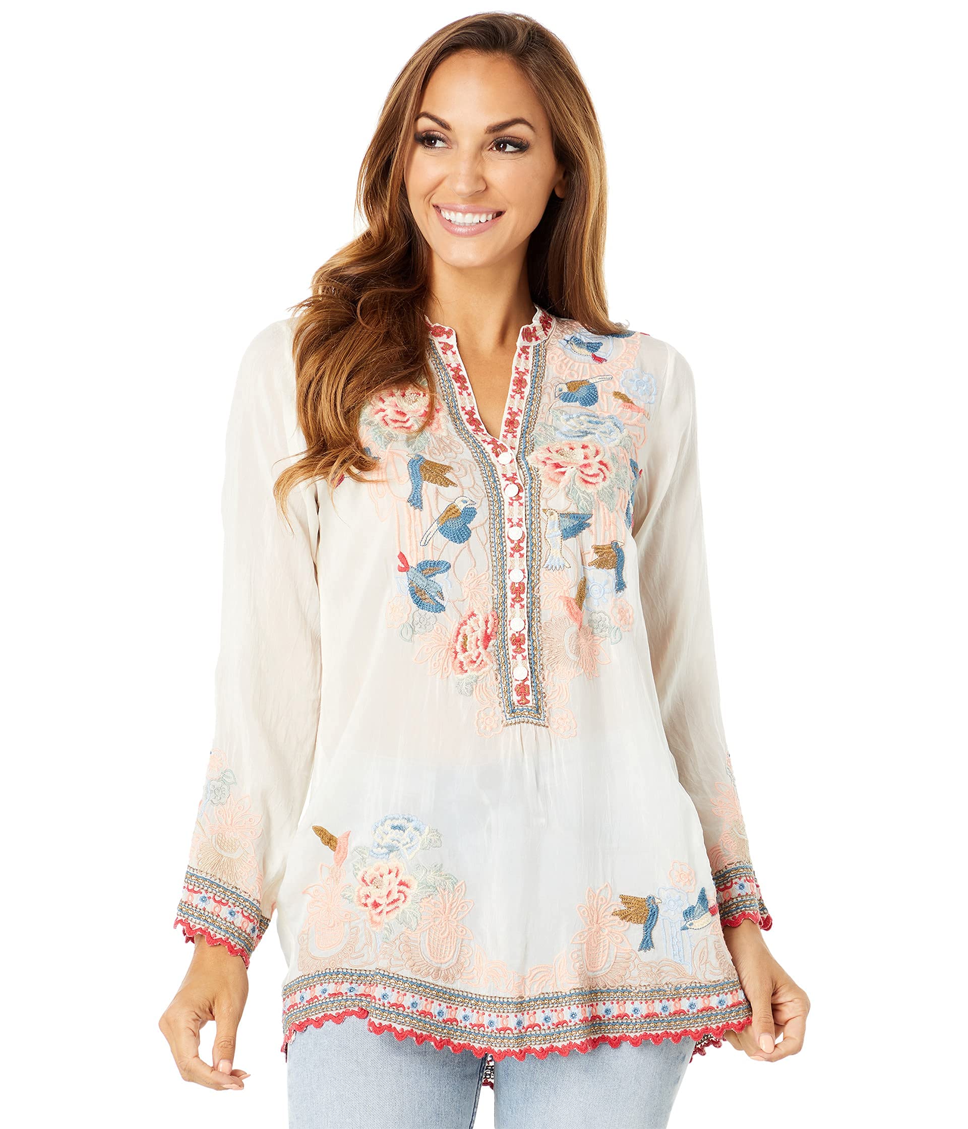 Johnny Was Women's Gracie Blouse - Floral Embroidered Boho Top for Casual Wear & Summer Outfits