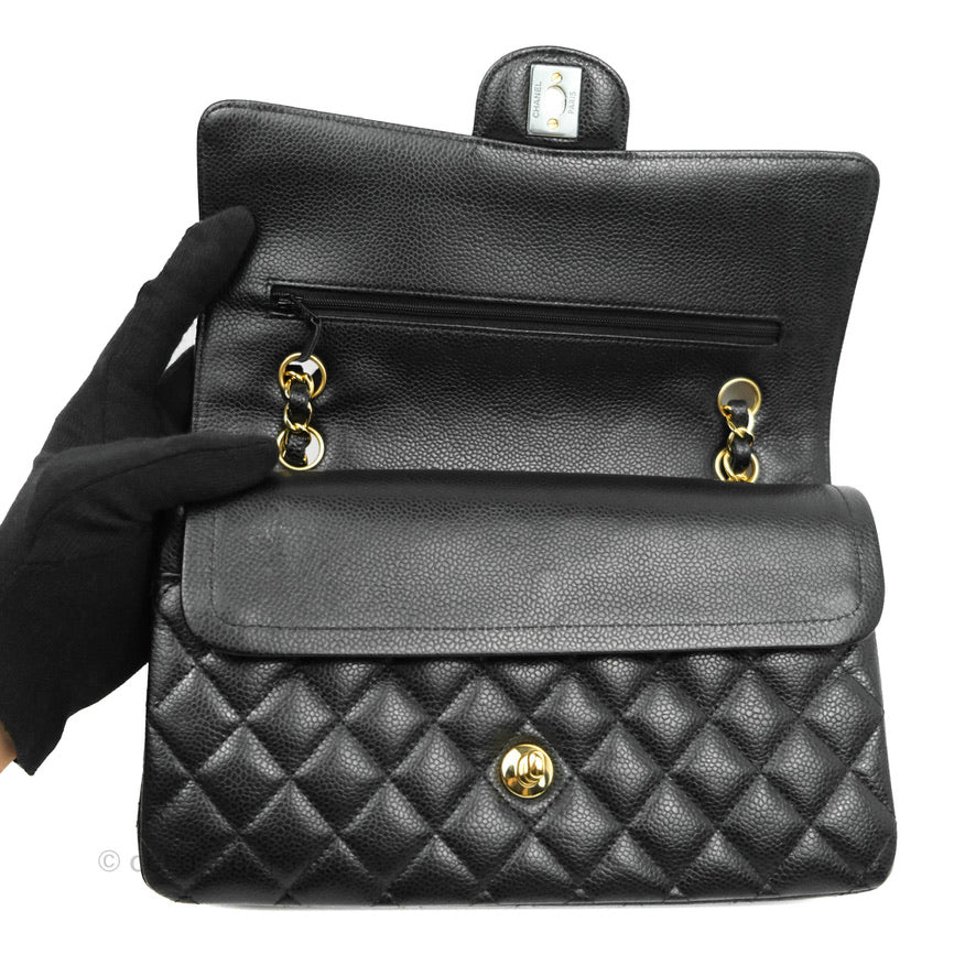 Chanel Classic Double Flap M/L Black Caviar Gold Hardware Bag - Luxury Designer Handbag for Women | Perfect for Evening Events, Parties & Special Occasions