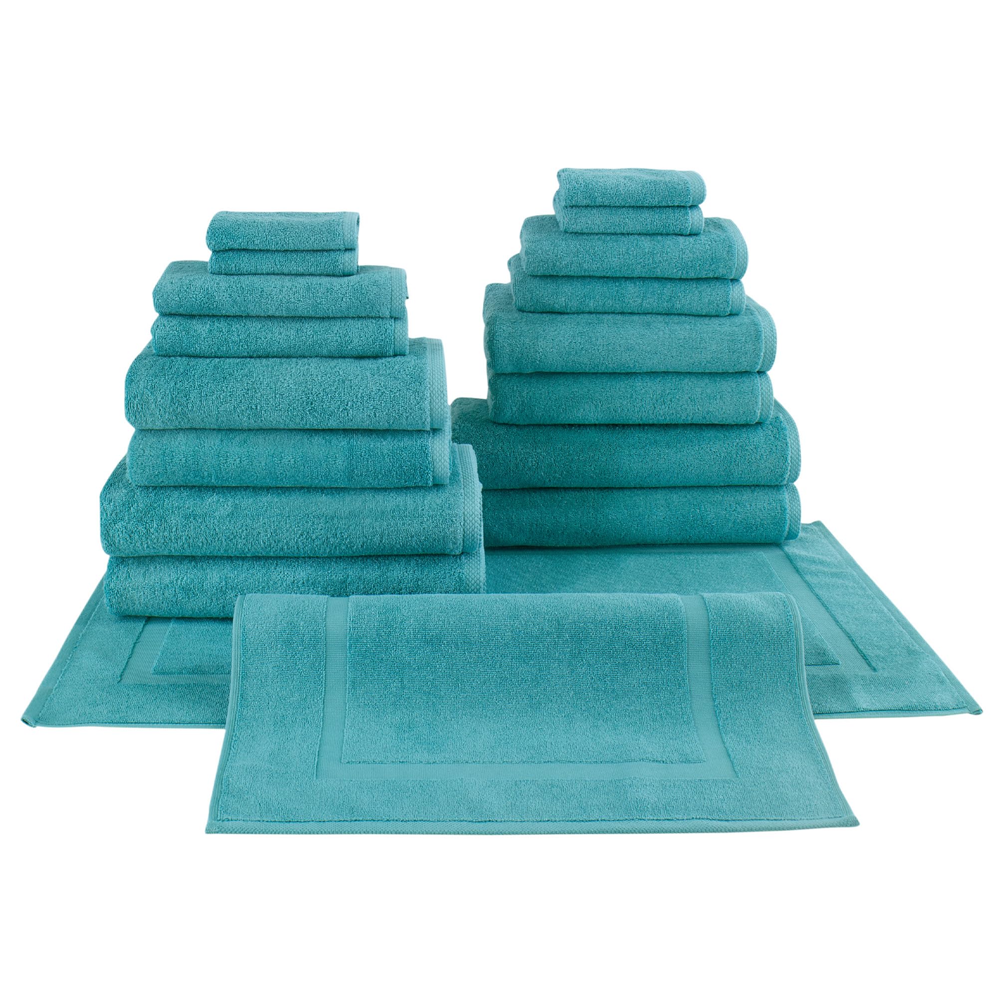 Premium 18-Piece Turkish Cotton Towel Set - 100% Natural, Ultra Absorbent & Soft - Includes 4 Bath Towels, 4 Hand Towels, 4 Washcloths, 4 Bath Sheets & 2 Mats (Aqua) - Perfect for Spa, Beach & Luxury Bathroom Decor