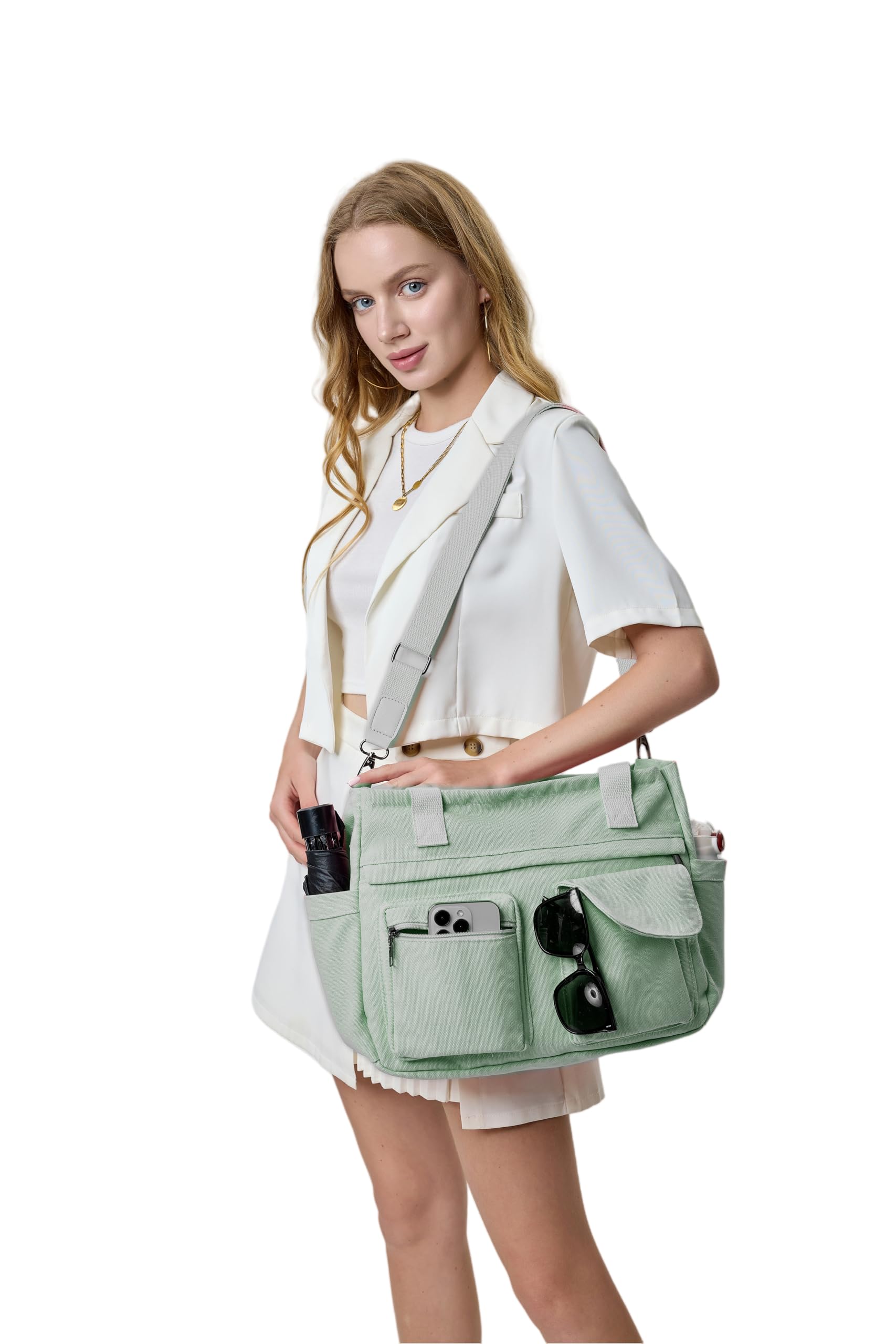 2Pcs Large Canvas Tote Bags for Women - Durable Laptop Work Bag, Crossbody Shoulder Hobo Messenger Purse for Travel, Gym & Daily Use | Perfect for Office, Shopping & Weekend Getaways