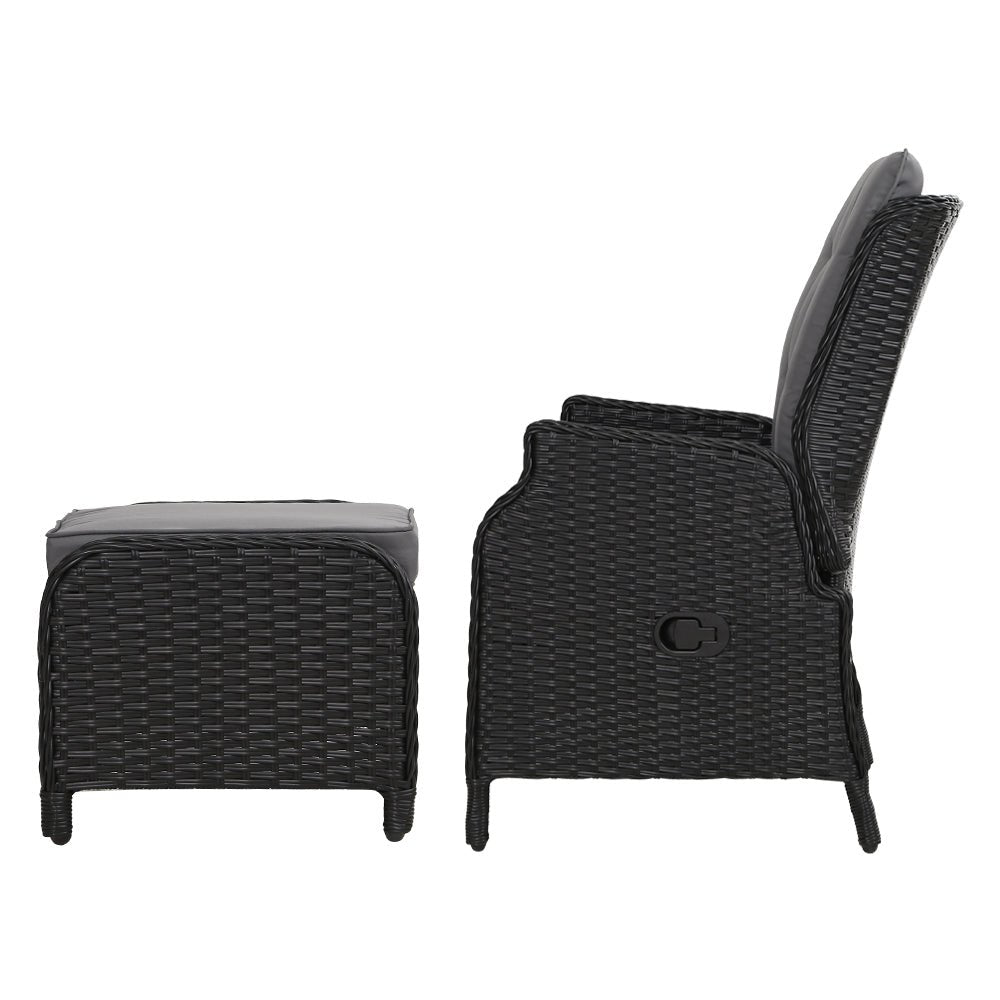 **Ella Outdoor Recliner Patio Chair - Adjustable Lounge Chair with Cushion, Black - Perfect for Backyard, Poolside, and Garden Relaxation**