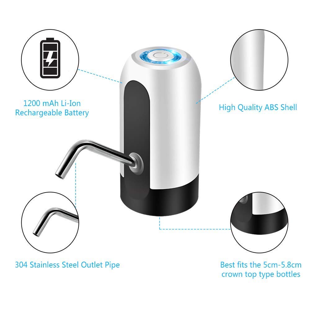 Automatic Wireless Water Dispenser Pump - Dual Motor, Built-in Rechargeable Li-ion Battery - Black & White - Perfect for Home, Office, and Travel Use