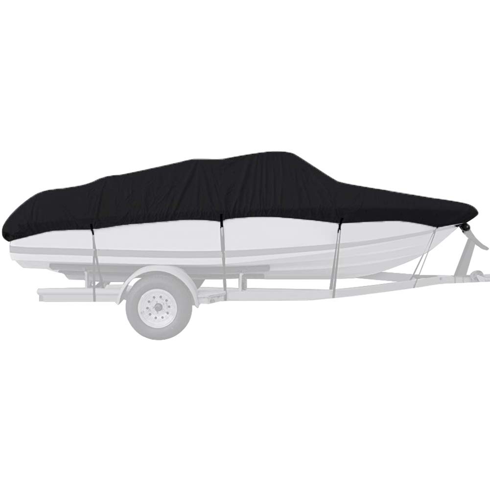 Heavy Duty Waterproof V-Shaped Boat Cover - UV Resistant Black Oxford Fabric with Rust Prevention for Yachts, Boats & Marine Equipment | All-Weather Protection for Docking, Storage & Travel | Perfect for Outdoor Boating, Marina Storage & Long-Distance Towing | Ideal for Saltwater Protection, Winter Storage & Boat Shows