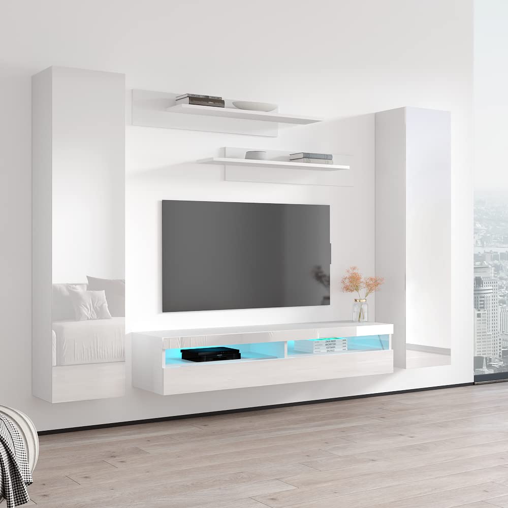 Modern Floating TV Stand with Storage & LED Lights - Wall-Mounted Entertainment Center for Bedroom & Living Room - 35
