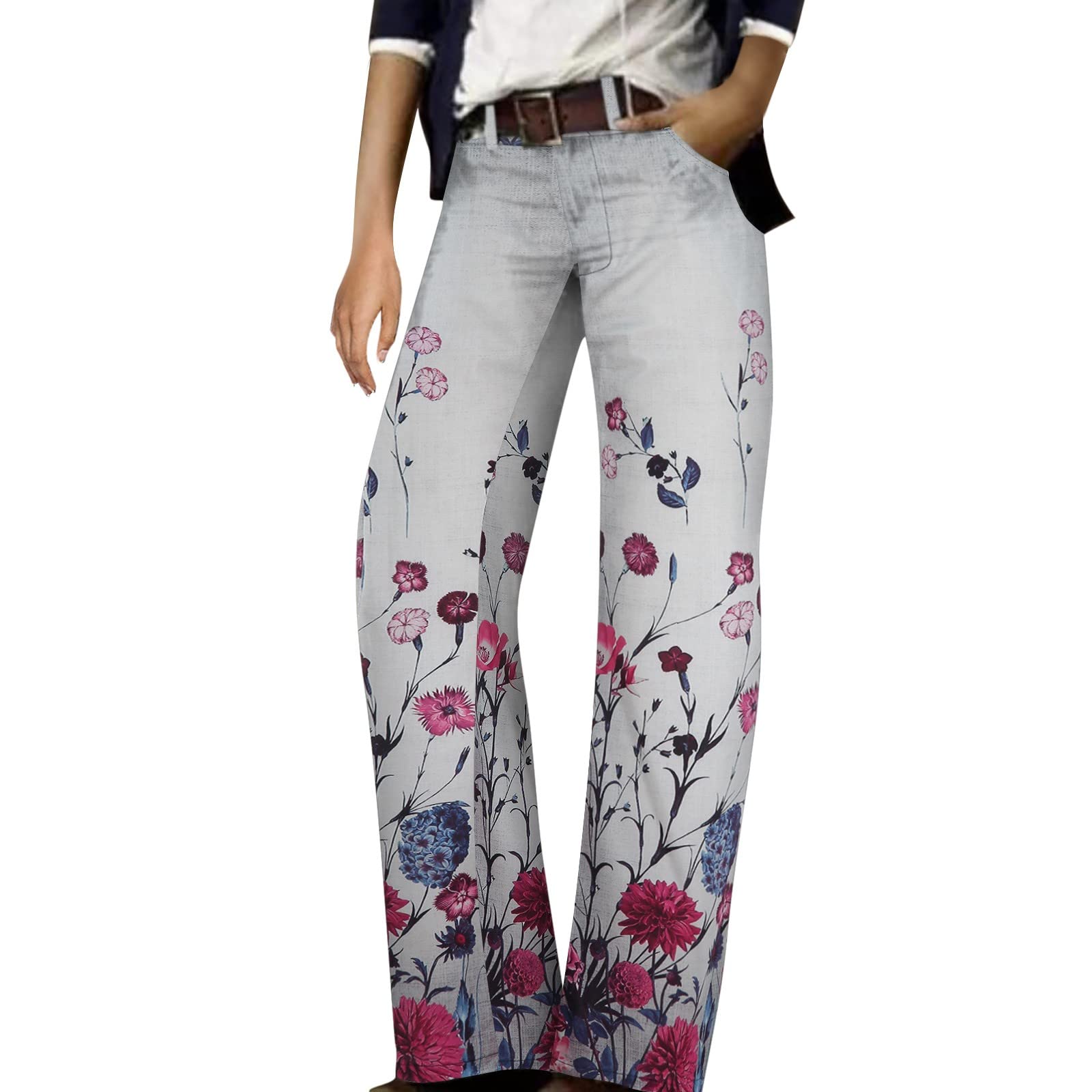WalGRHFR Women's Printed Casual Loose Trousers - Comfortable Straight Leg Pants for Work & Everyday Wear | Office, Travel & Weekend Outfits