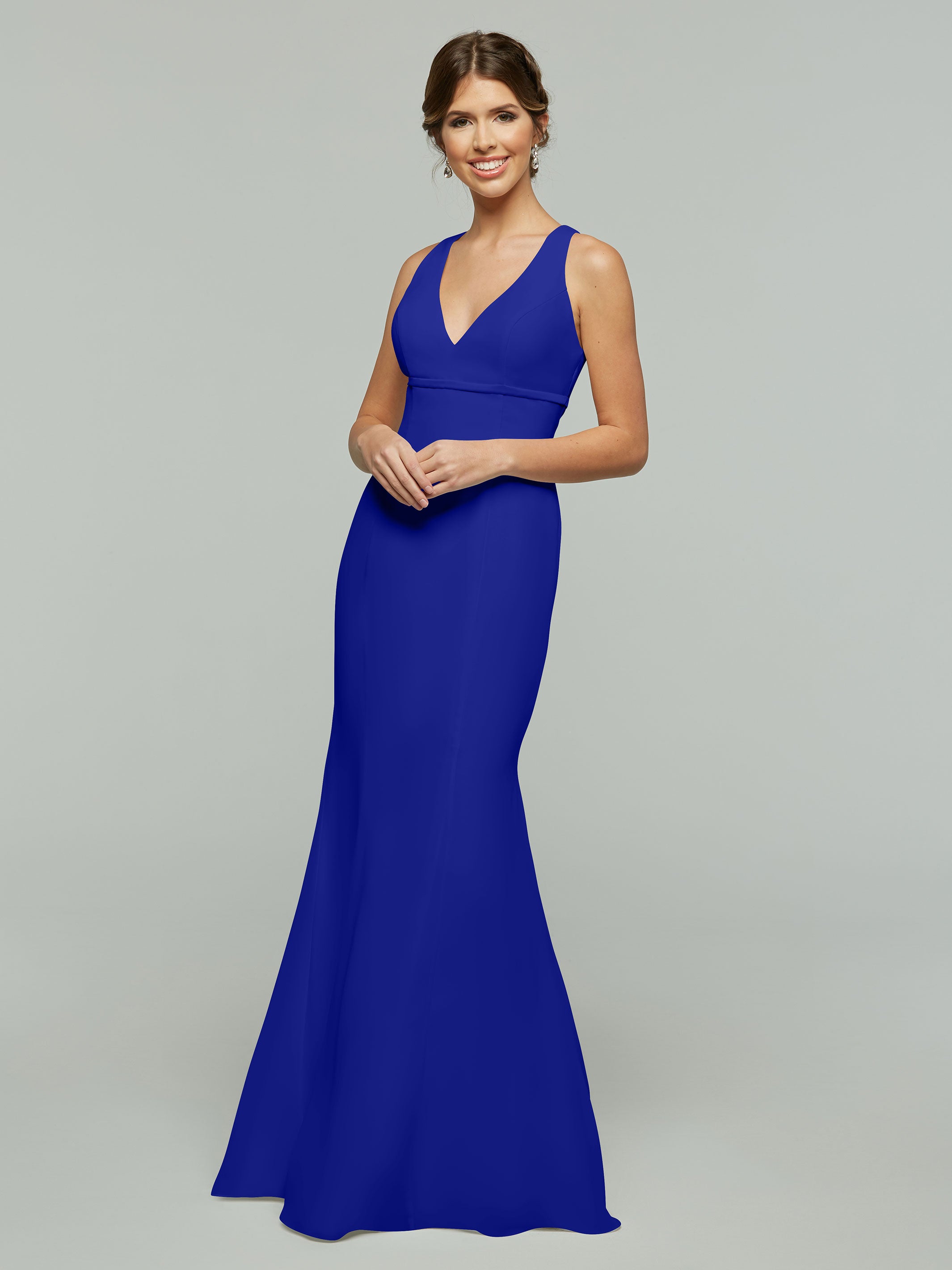 Elegant 80155 Fit and Flare Chiffon Bridesmaid Dress with V-Neck & Satin Ribbon - Perfect for Weddings, Formal Events, and Special Occasions