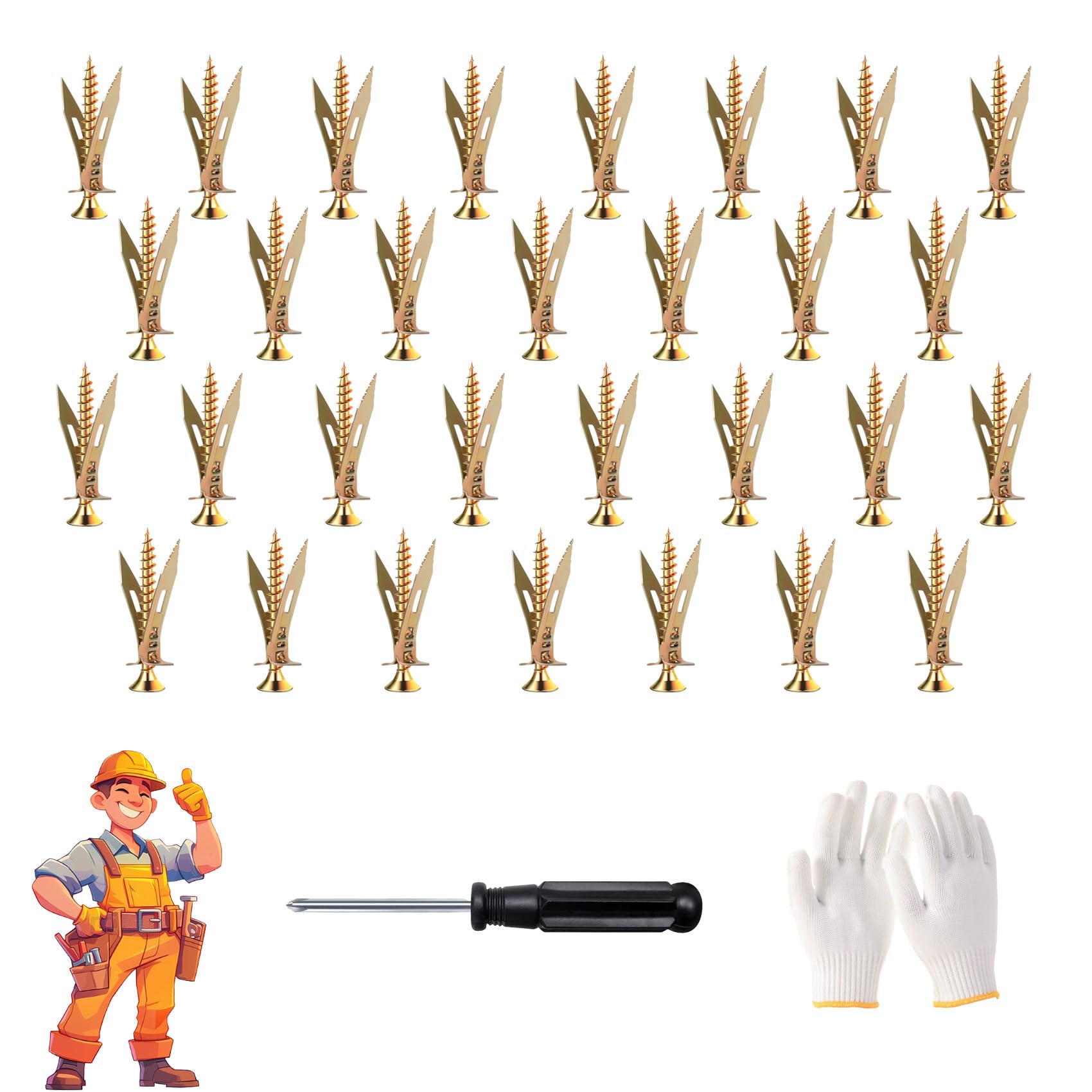 Meonsopoli Self-Drilling Drywall Anchor Screws - 30pcs (0.47x1.38in) No Drill Wall Anchors for Hanging Pictures, Shelves & Home Decor - 2024 New Easy Installation Wall Anchors for Drywall & Plaster