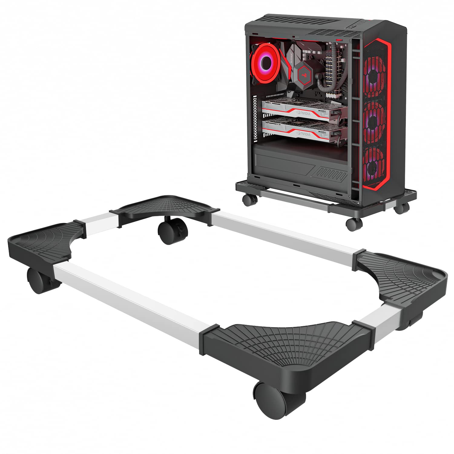 Adjustable Mobile CPU Stand with 4 Locking Caster Wheels - Universal PC Tower Holder for Gaming & Office Desktops | Rolling Computer Cart for Workspace Organization & Easy Mobility (Black)