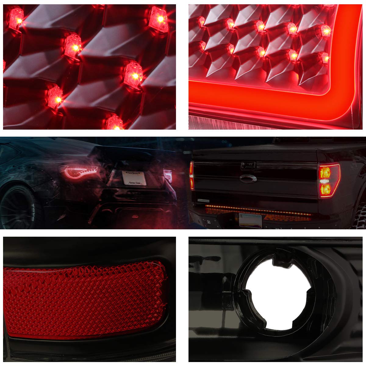 PM PERFORMOTOR 3D LED C-Shape Tail Lights Brake Lamps Assembly - Black Housing & Smoked Lens - Compatible with 2000-2006 Chevy Tahoe & GMC Yukon - Upgrade Your Truck's Style & Night Visibility