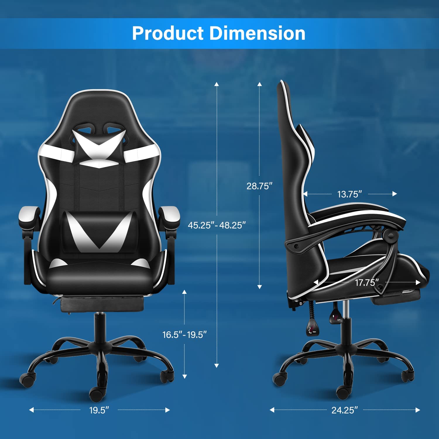 YSSOA Gaming Chair with Footrest - Big and Tall Ergonomic Racing Style Office Chair, Adjustable Swivel Video Game Chair with Headrest & Lumbar Support - Perfect for PC Gaming, Esports, Home Office and Streaming Setup