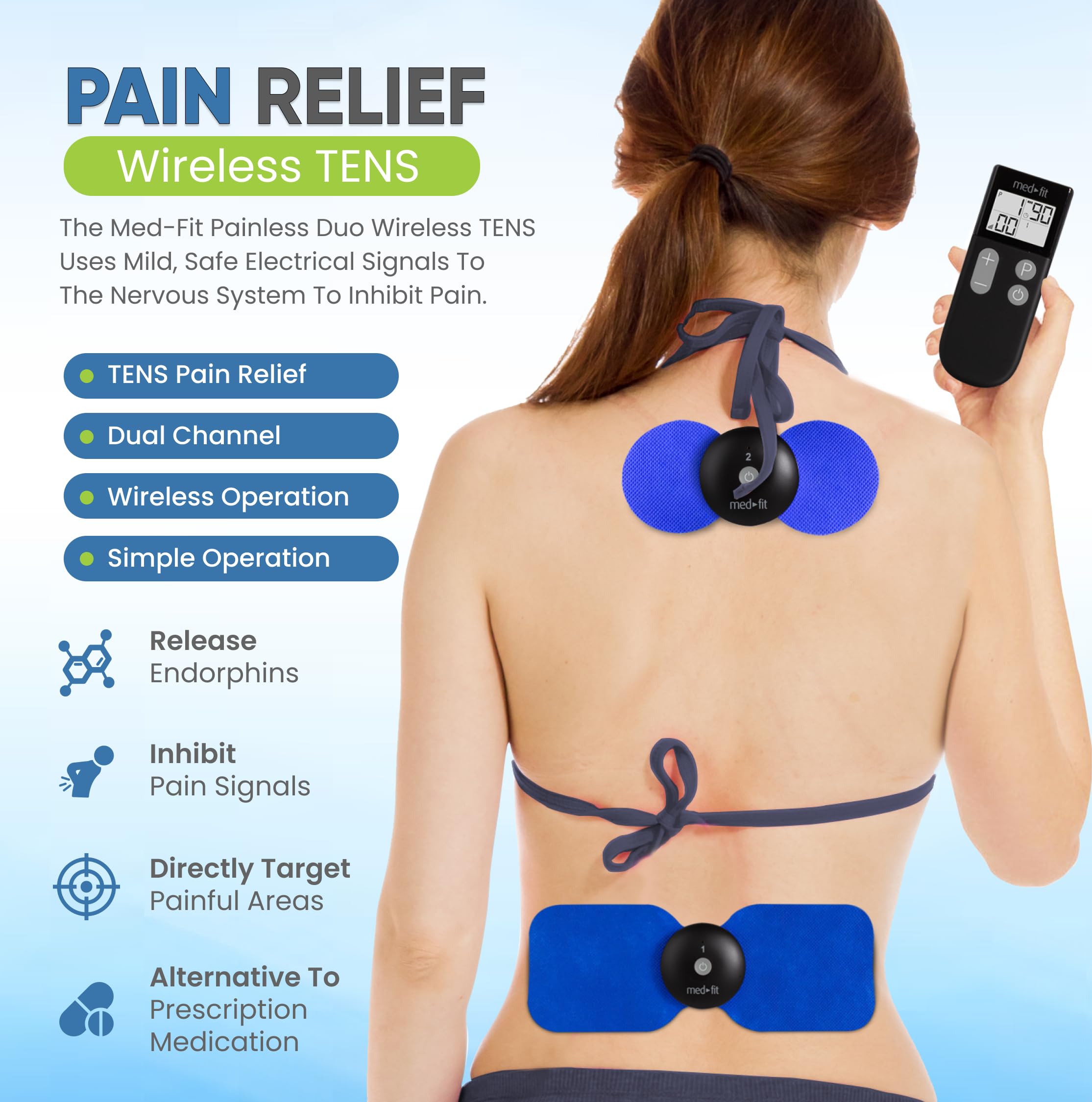 Rechargeable Wireless TENS Unit with Dual Channel & Remote Control - Portable Muscle Stimulator for Back, Neck, Shoulder, Sciatica & Joint Pain Relief - Perfect for Home, Office & Travel Use