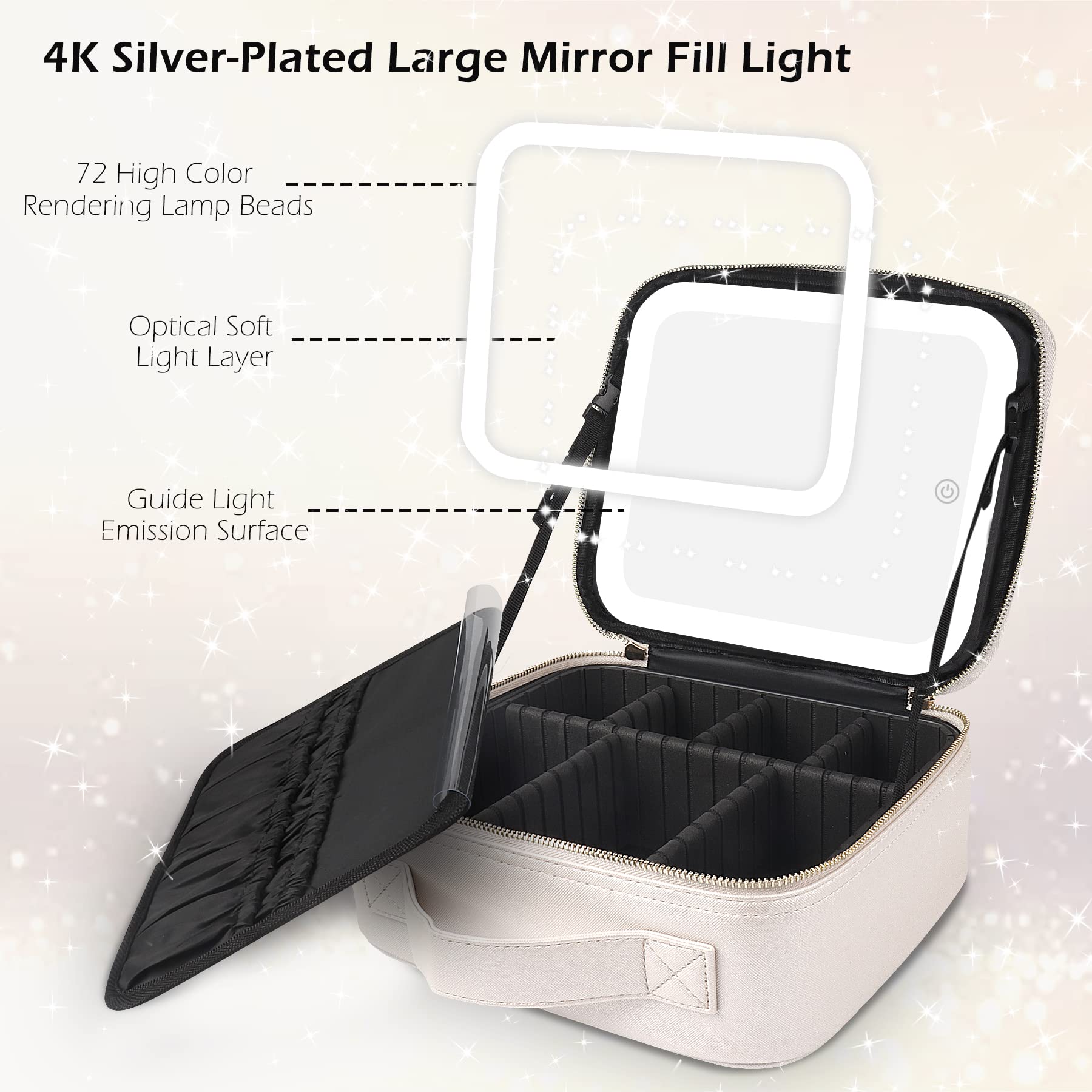 MOMIRA Large Lighted Travel Makeup Bag with Adjustable Brightness Mirror - Waterproof Cosmetic Organizer Case for Women, 3 Color Modes, Perfect Makeup Train Case & Toiletry Gift for Travel, Home, and Salon Use