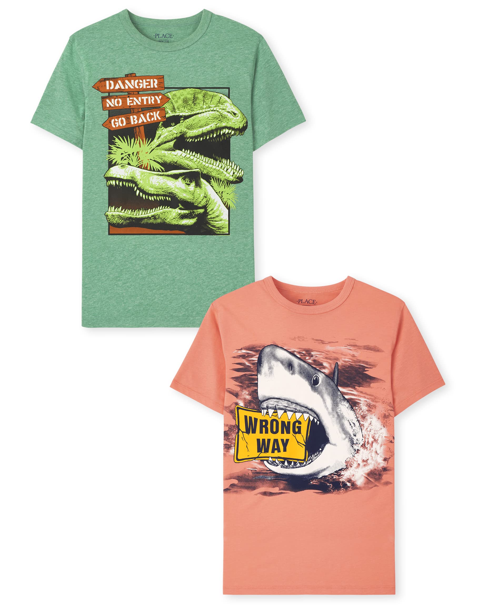 The Children's Place Boys' Dinosaur Short Sleeve Graphic T-Shirt Multipack - Cute Dino Print Tees for Playdates, School & Everyday Wear