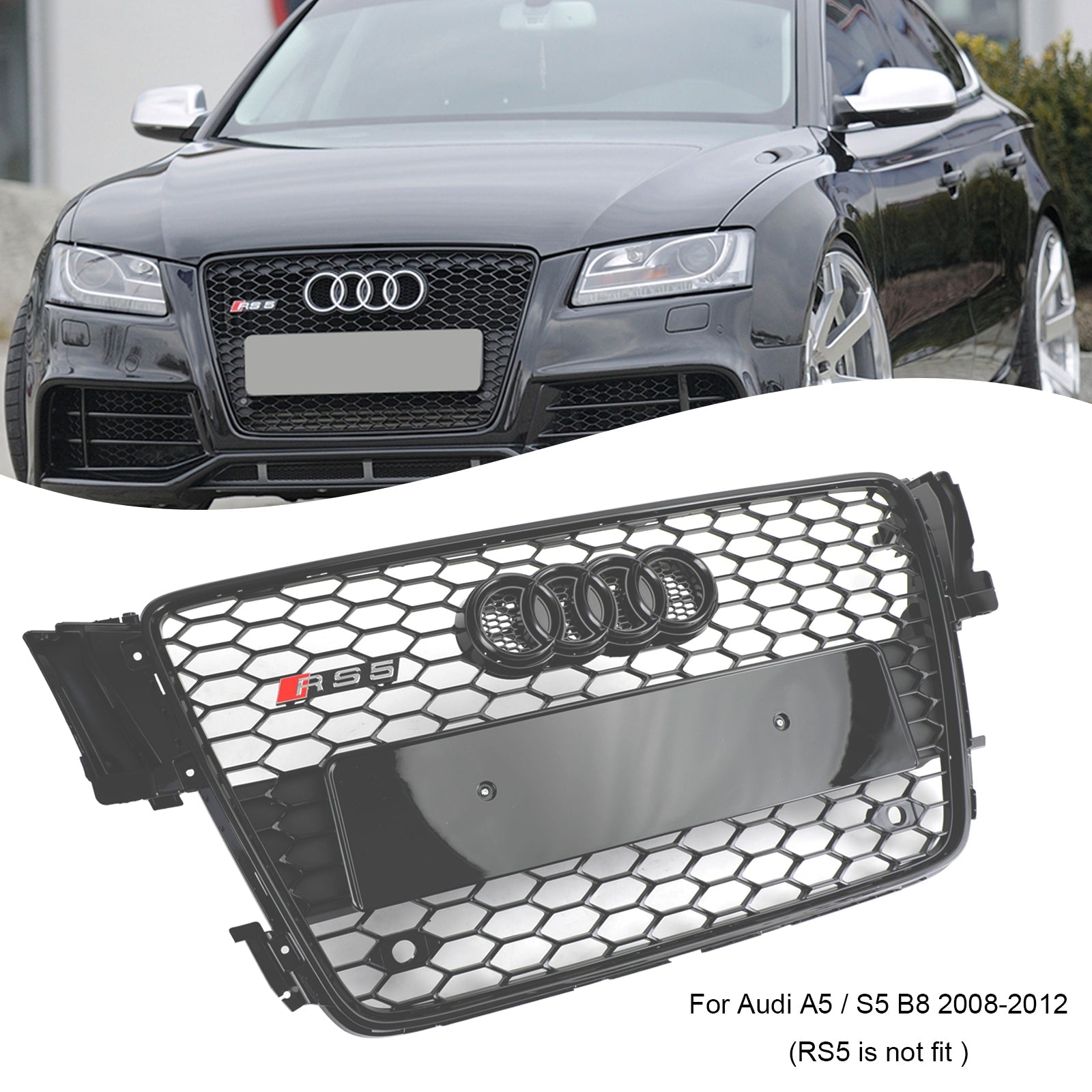 08-12 Audi A5 S5 B8 RS5 Style Honeycomb Sport Mesh Grille - High-Quality Replacement Front Bumper Grill for Enhanced Airflow & Aggressive Look - Perfect for Car Enthusiasts & Performance Upgrades