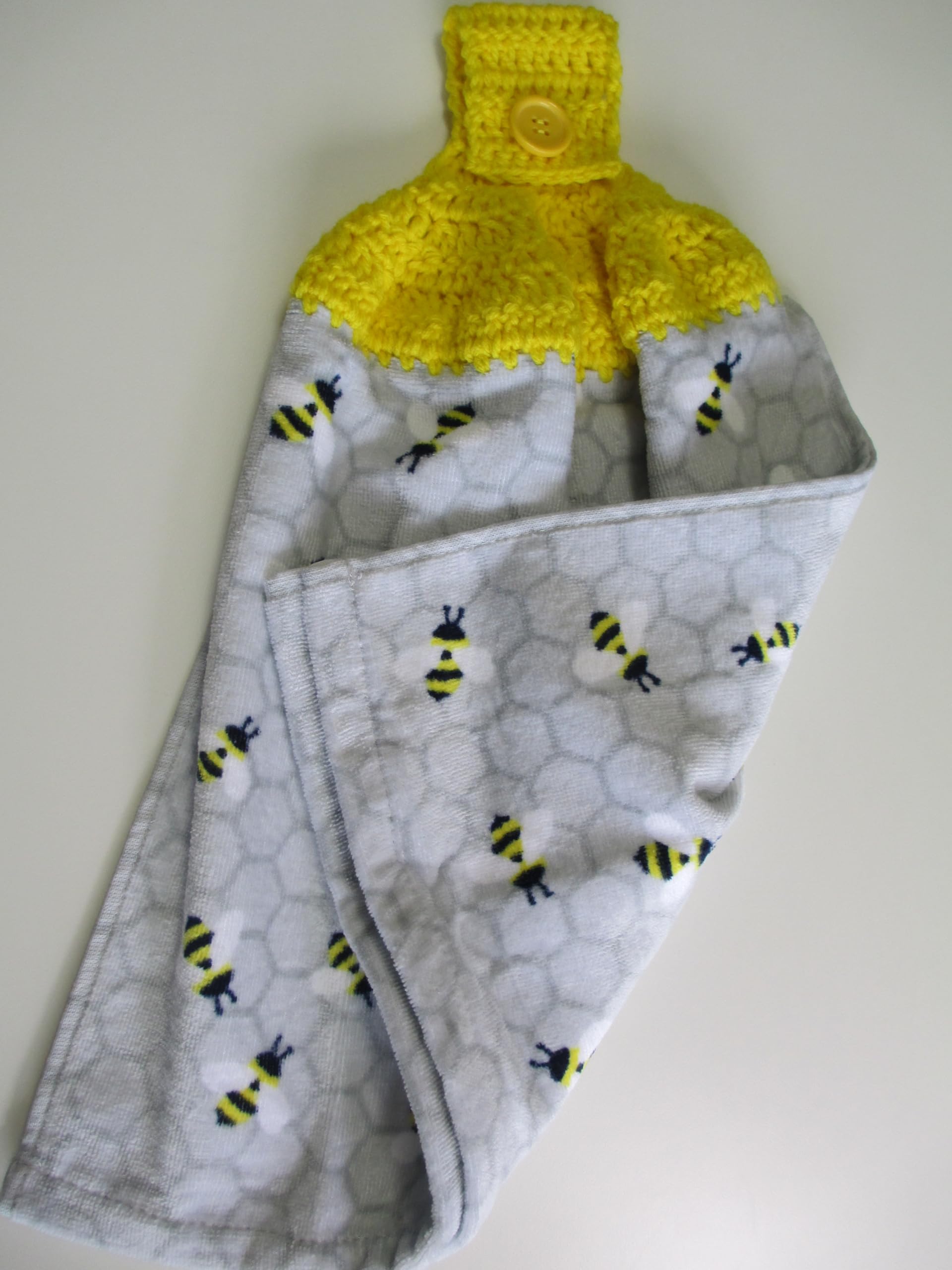 Handmade Crocheted Honey Bees Kitchen Towel - Bright Yellow Cotton Yarn - Perfect for Farmhouse Decor, Dish Drying & Cozy Country Kitchen