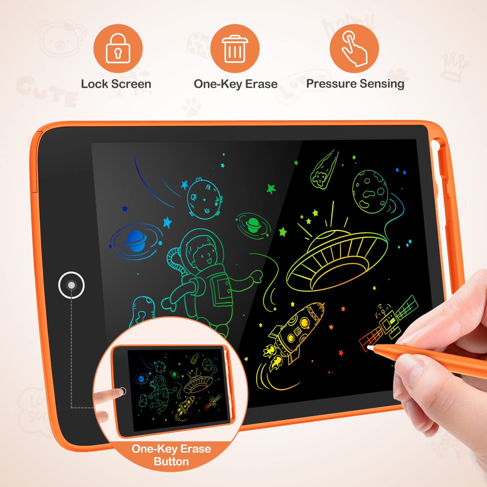 2 Pack LCD Writing Tablet 8.5 Inch - Colorful Screen Doodle Board for Kids, Erasable Drawing Pad Learning Toy | Birthday Gifts, Travel Activity Games for Toddlers Ages 3-6 (Orange & Blue) | Perfect for Home, School & Car Rides