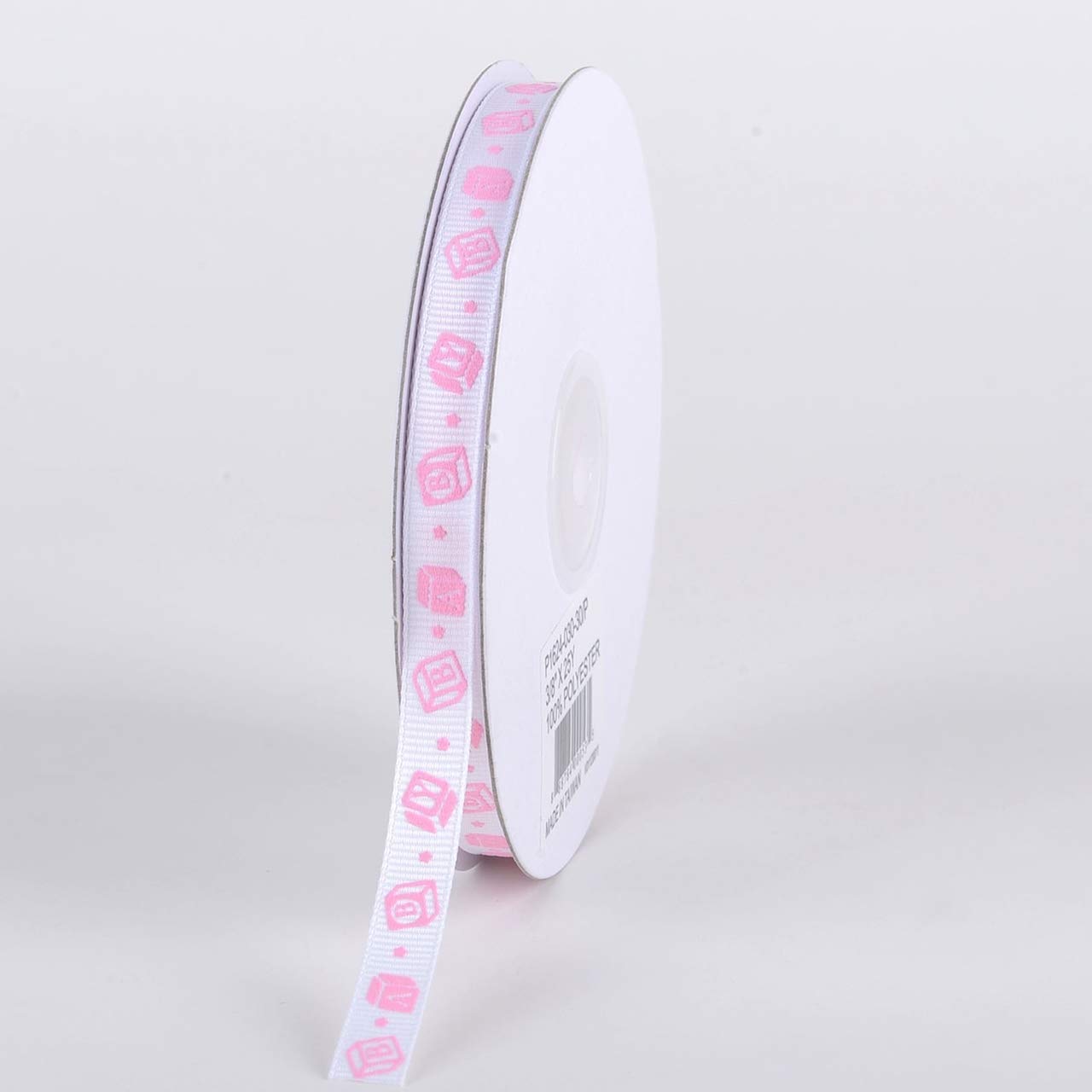 BBCrafts Pink Grosgrain Ribbon - 3/8 Inch x 25 Yards Baby Blocks Design Ribbon for DIY Baby Shower Decorations, Gift Wrapping, Hair Bows, and Craft Projects