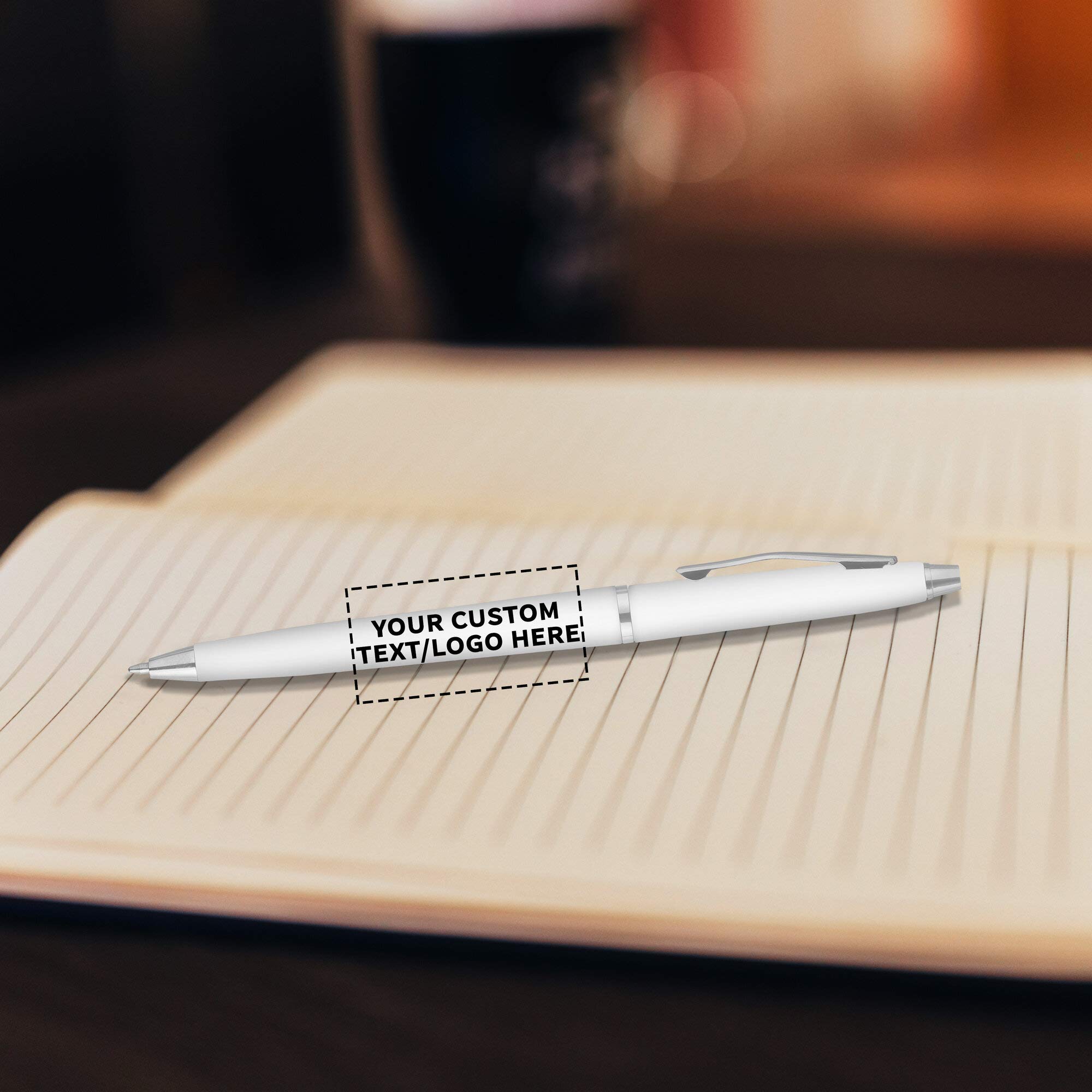 Custom Langham Ballpoint Ink Pen - Set of 100 Black Ink Writing Pens for Office Work, Business Meetings & School Supplies - Premium White Pens for Smooth Writing & Professional Use