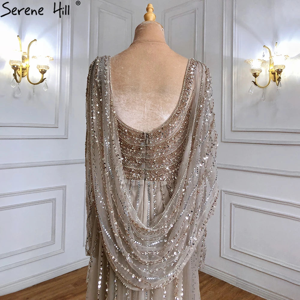 Luxury Dubai Brown Mermaid Evening Dress with Beaded Elegant High Slit - Formal Gown for Prom, Wedding & Red Carpet Events - LA70301L