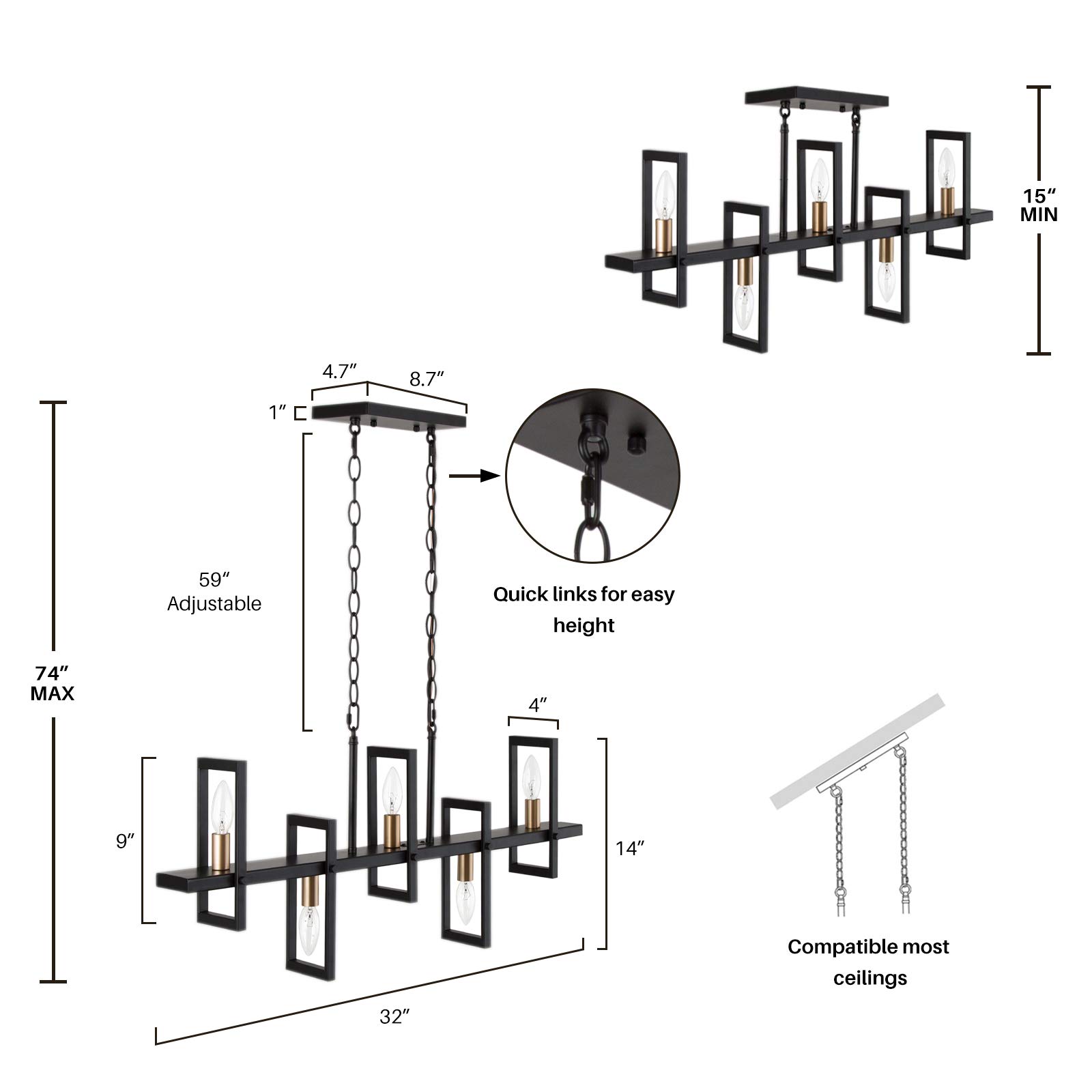 Modern Farmhouse Chandelier - 5-Light Gold Dining Room Chandelier with 32