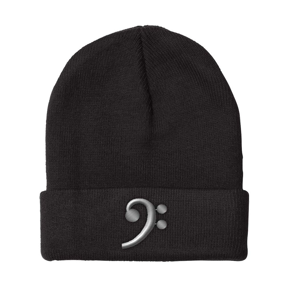 Bass Clef Music Beanie for Men & Women - Acrylic Embroidered Skull Cap Winter Hat - One Size Fits All - Perfect for Musicians, Cold Weather & Outdoor Activities