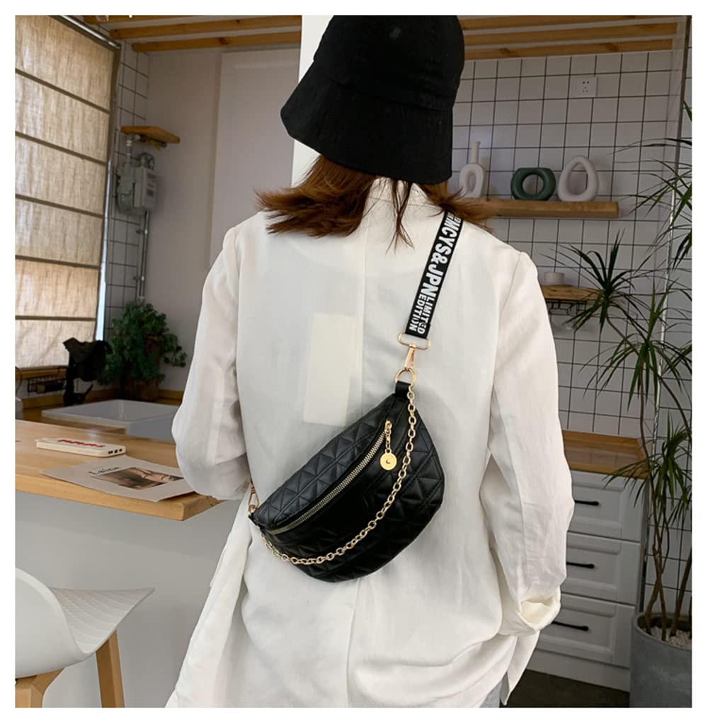 Quilted PU Leather Fanny Pack for Women - Crossbody Waist Bag, Fashion Chest Bag, Casual Belt Purse (Black) - Perfect for Travel, Running, Hiking & Everyday Use