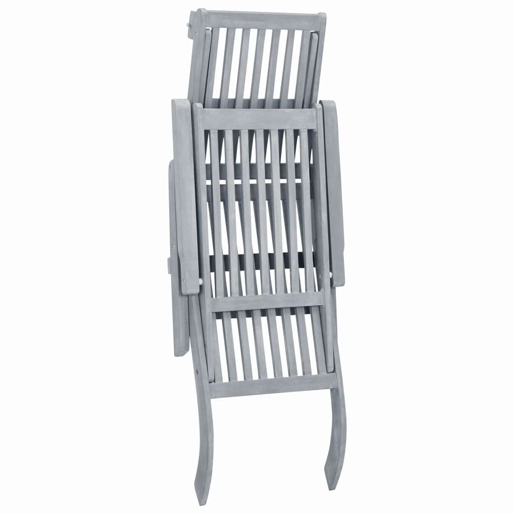 Gray Wash Solid Acacia Wood Patio Deck Chair with Adjustable Footrest - Outdoor Lounge Chair for Poolside, Garden, Backyard Relaxation & Sunbathing