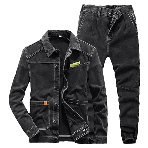 Black Couple Denim Suit Set - Fashionable Long Sleeve Denim Jacket & Jeans 2-Piece Outfit for Men | Spring & Autumn Casual Wear | Perfect for Date Nights & Weekend Outings