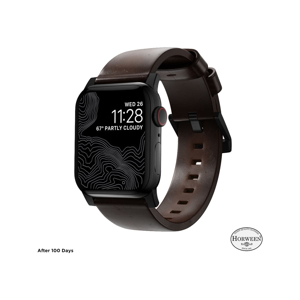 Nomad Modern Leather Band for Apple Watch 40mm / 41mm - Rustic Brown Horween Leather with Black Hardware | Durable & Comfortable Watch Strap for Work, Travel & Everyday Wear