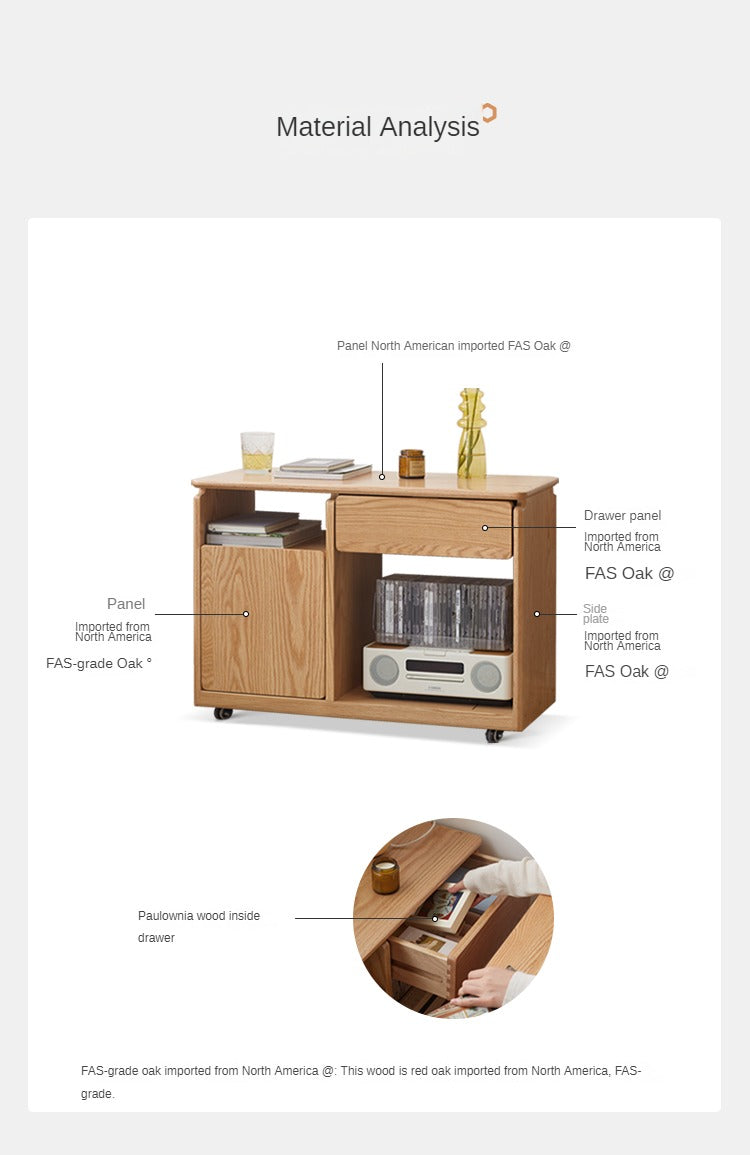 Solid Wood Mobile Side Table - Oak, Black Walnut, Ash - Small End Table for Living Room, Bedroom & Office Use