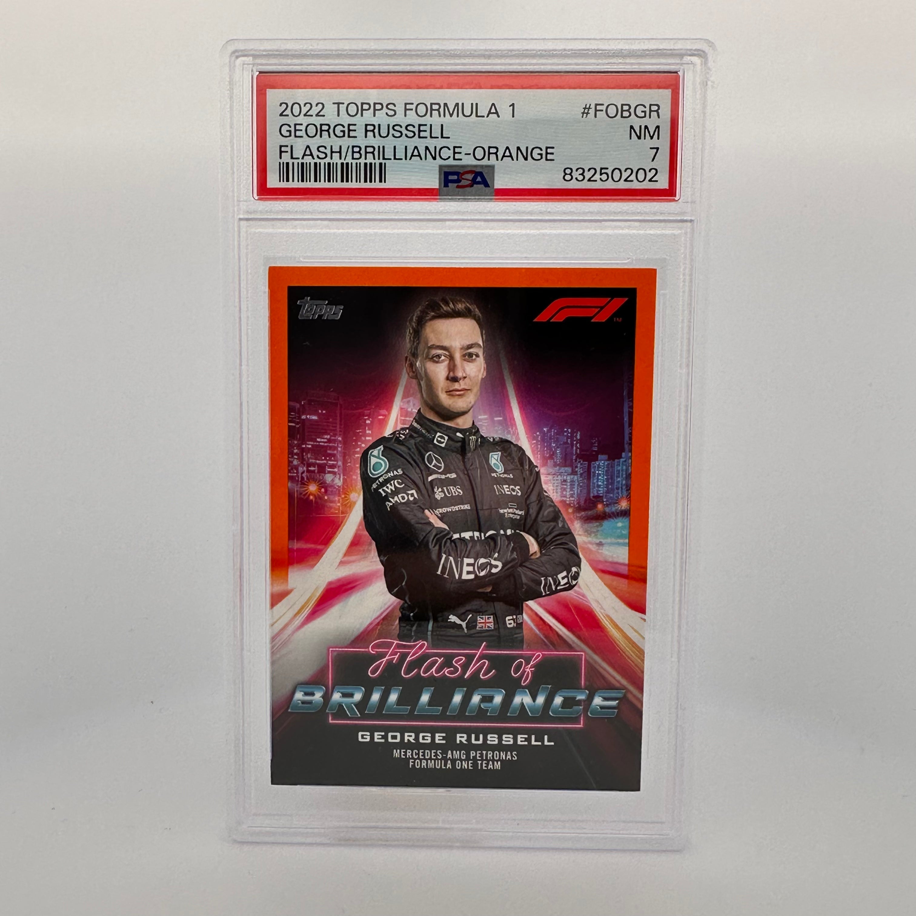 PSA 7 George Russell #FOBGR Flash Of Brilliance Orange Trading Card - Perfect for Sports Collectors, Investors & Memorabilia Enthusiasts