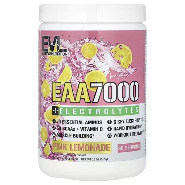 EVLution Nutrition EAA 7000 + Electrolytes Supplement - 369g Powder for Muscle Recovery, Hydration & Performance - Pre Workout, Post Workout & Fitness Training