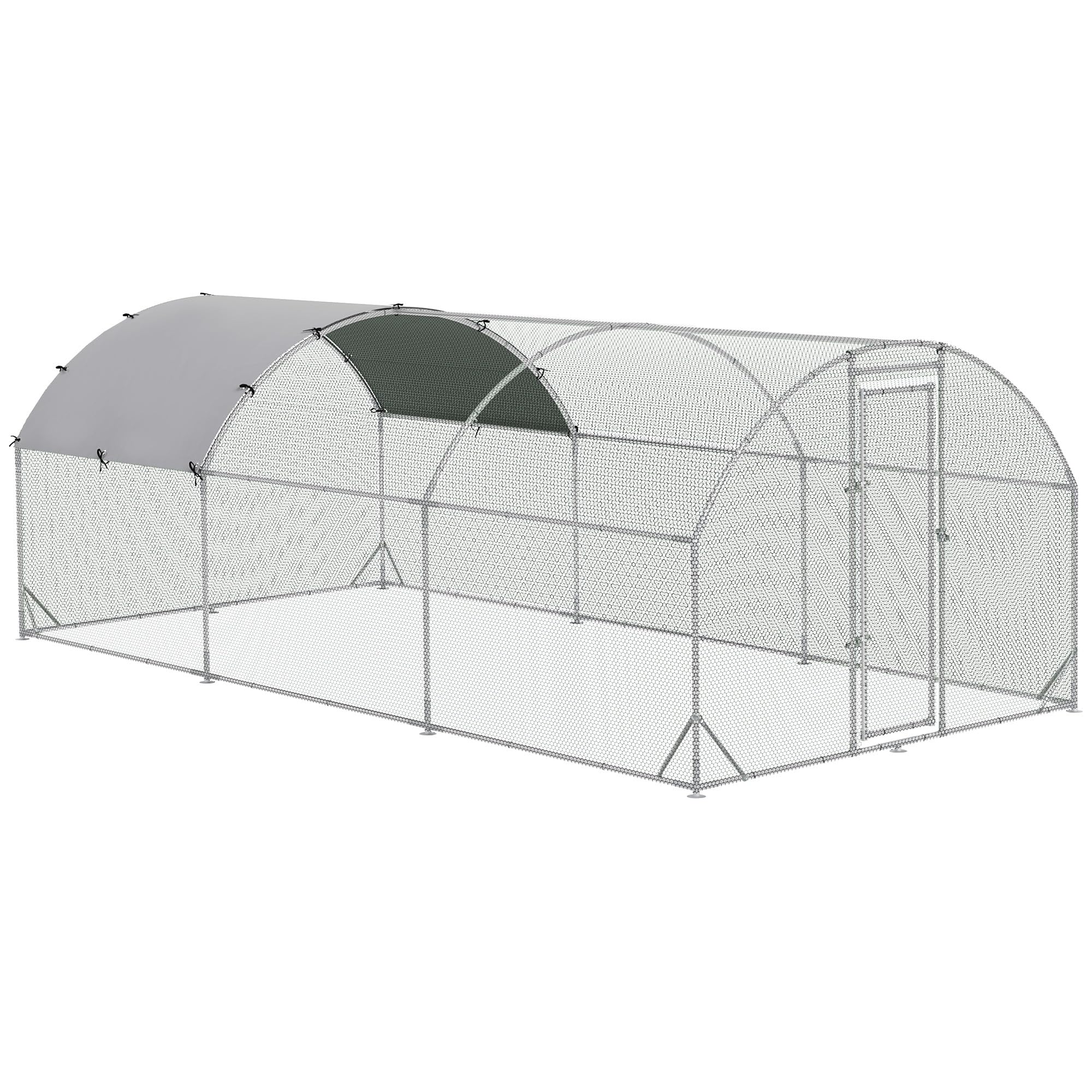 PawHut Large Walk-In Chicken Coop with Waterproof UV-Resistant Cover - 9.2' x 18.7' x 6.5' Metal Poultry Cage with 1