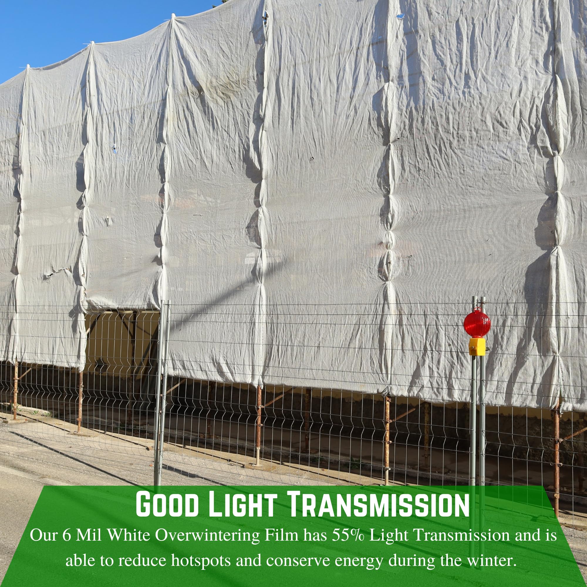 6 Mil White Plastic Sheeting - Durable Greenhouse Film, Overwintering Cover, Farm Plastic Supply (32' x 50') - Perfect for Crop Protection, Greenhouse Roofing & Winter Plant Shelter