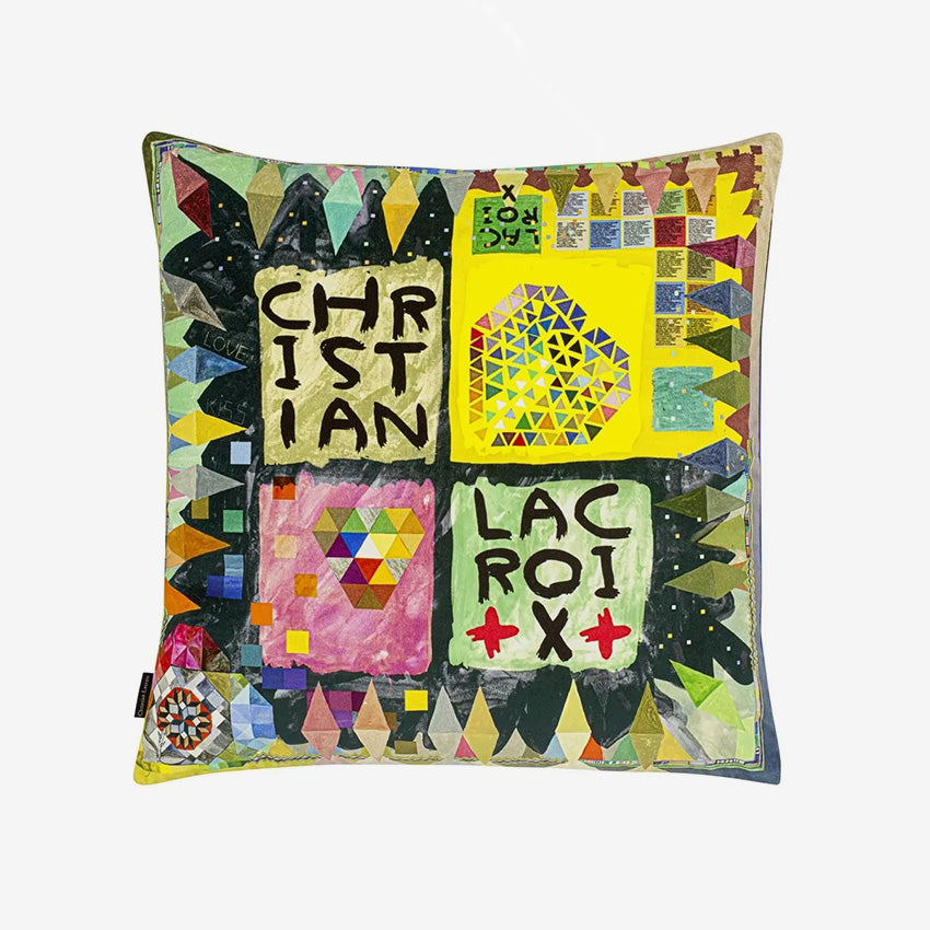 Christian Lacroix Arlecchino Multicolor Wood Decorative Cushion - Luxury Home Decor Pillow for Sofa, Bed & Living Room Accent
