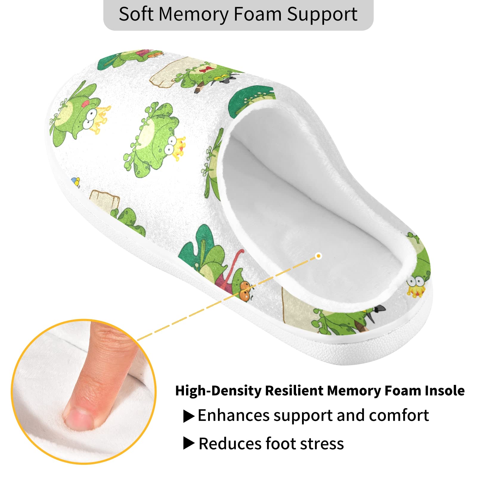 Happy Green Frogs Cartoon Memory Foam Slippers - Soft Fuzzy House Shoes for Women & Men, Comfortable Indoor Outdoor Slippers Size S - Perfect for Home, Bedroom, Lounge & Backyard Relaxation