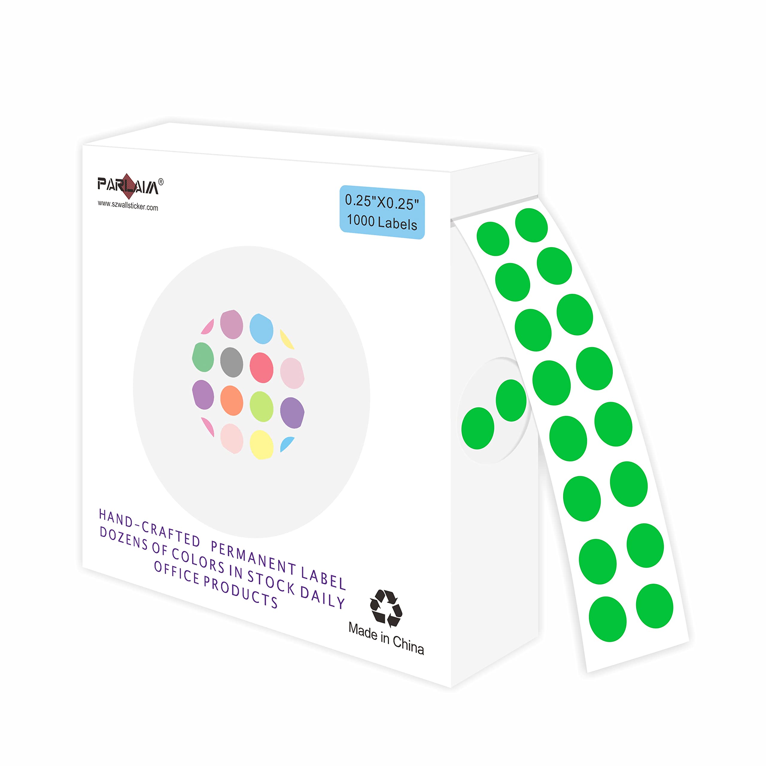 PARLAIM 1/4 Inch Round Permanent Adhesive Color-Code Dot Stickers - 1000 Labels Roll with Dispenser Box - Green Circle Stickers for Office Organization, Inventory Labeling & File Sorting