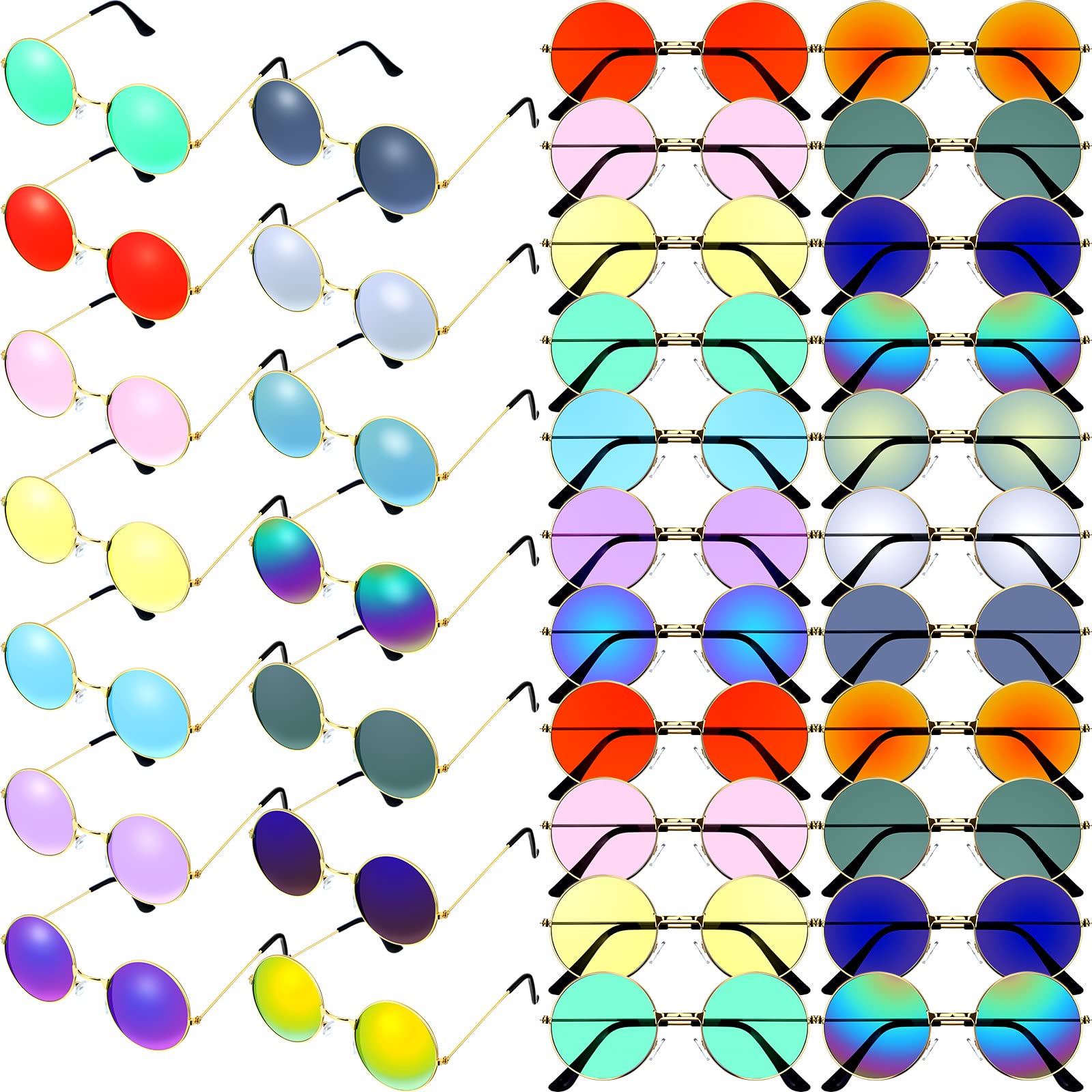 Geelin 42-Piece Round Hippie Sunglasses | 60s 70s Retro Style Sunglasses for Adults | Colorful Disco Party Glasses Bulk Pack | Perfect for Music Festivals, Costume Parties & Vintage Outfits