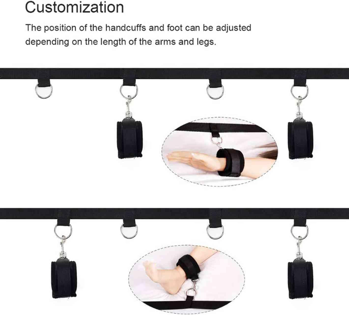 Premium Under Bed Restraint System - Bondage Kit for Couples with Wrist & Ankle Cuffs, Blindfold & Adjustable Straps (King/Queen Size) - Perfect for Spicing Up Your Bedroom, BDSM Play & Romantic Nights