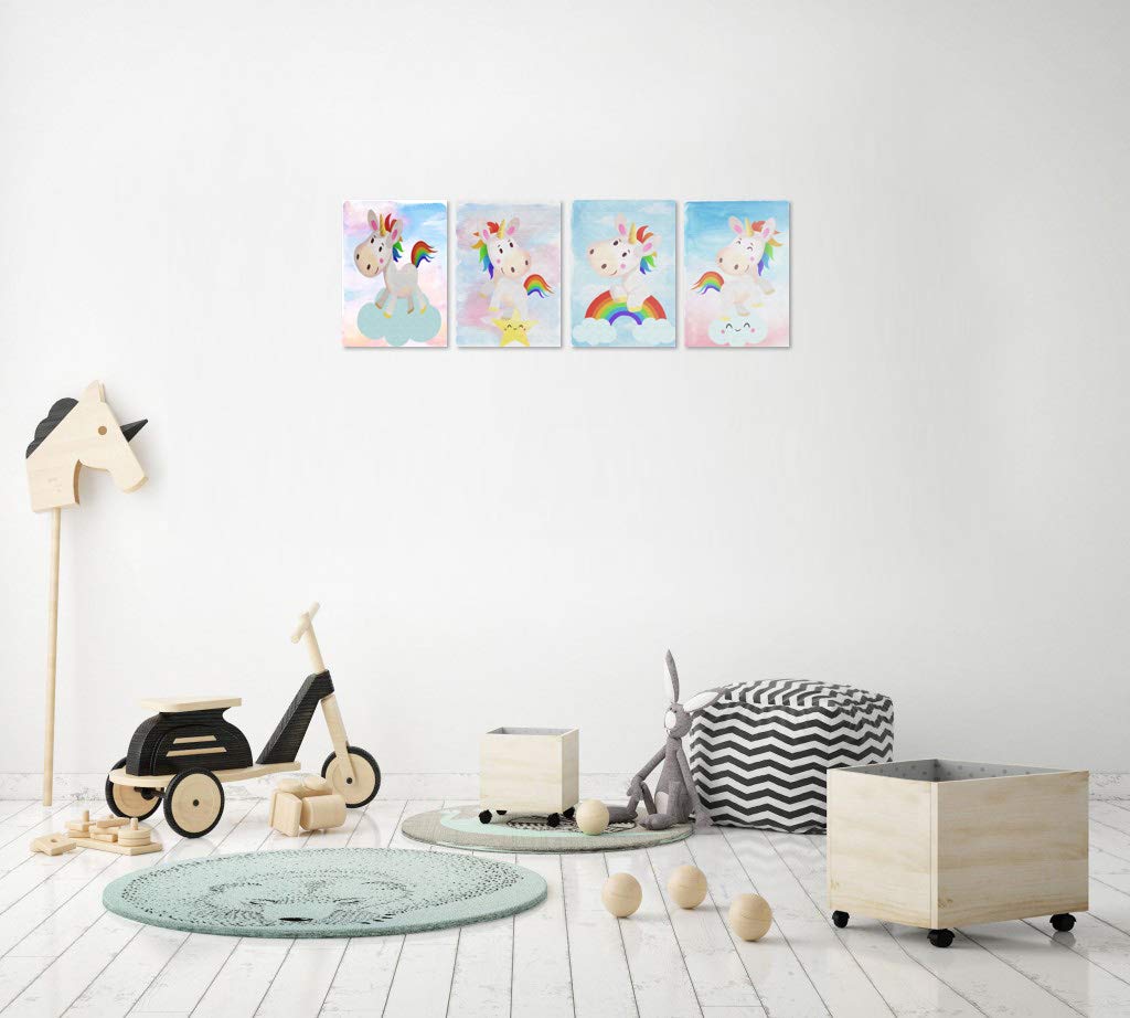 Rainbow Unicorn Wall Prints Set of 4 - 8x10