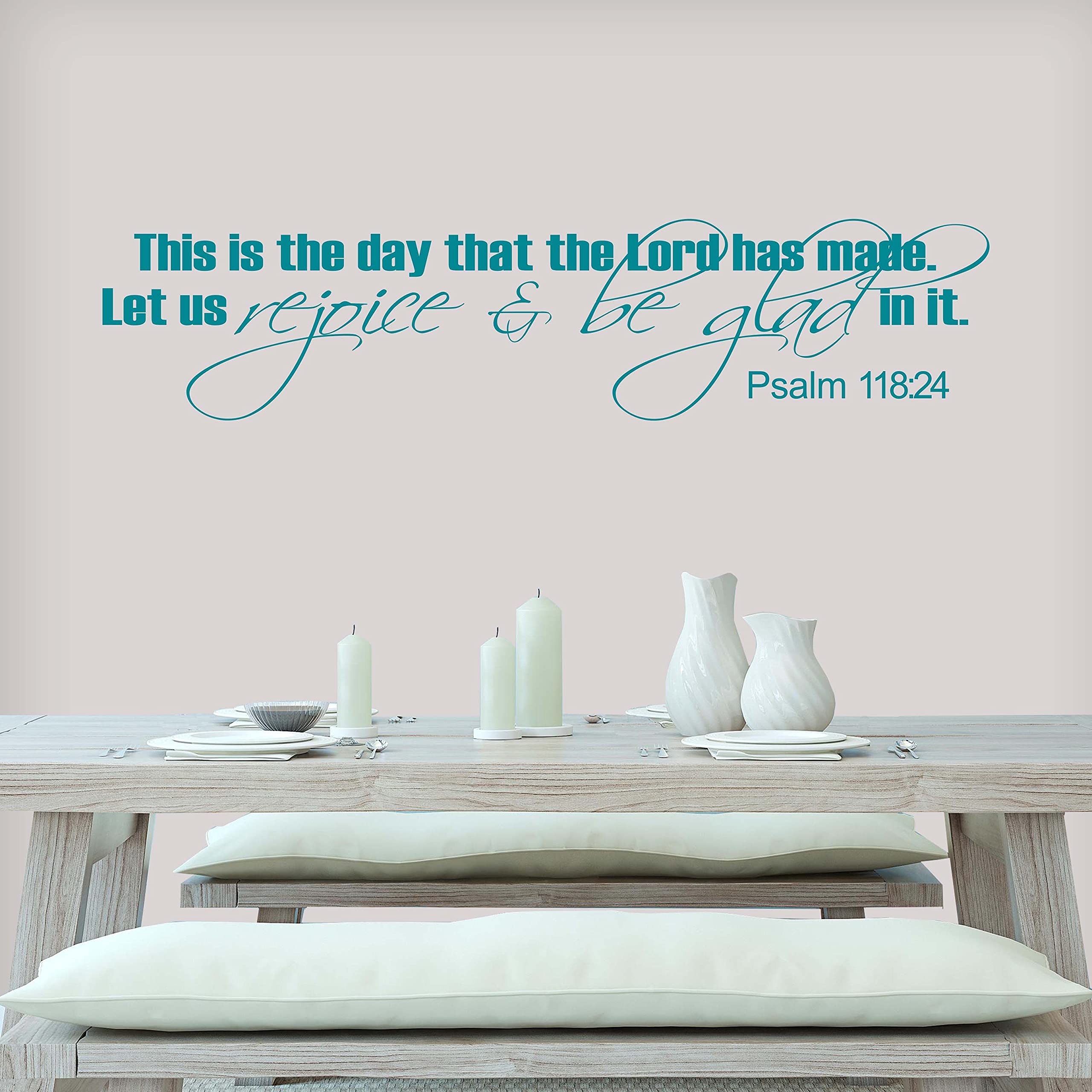 Vinyl Quote Me Kitchen Sign - 'This is The Day That The Lord Has Made' Wall Decal | Inspirational Kitchen Decor | Made in USA | Teal Blue | Perfect for Christian Home Decor & Farmhouse Style Kitchens
