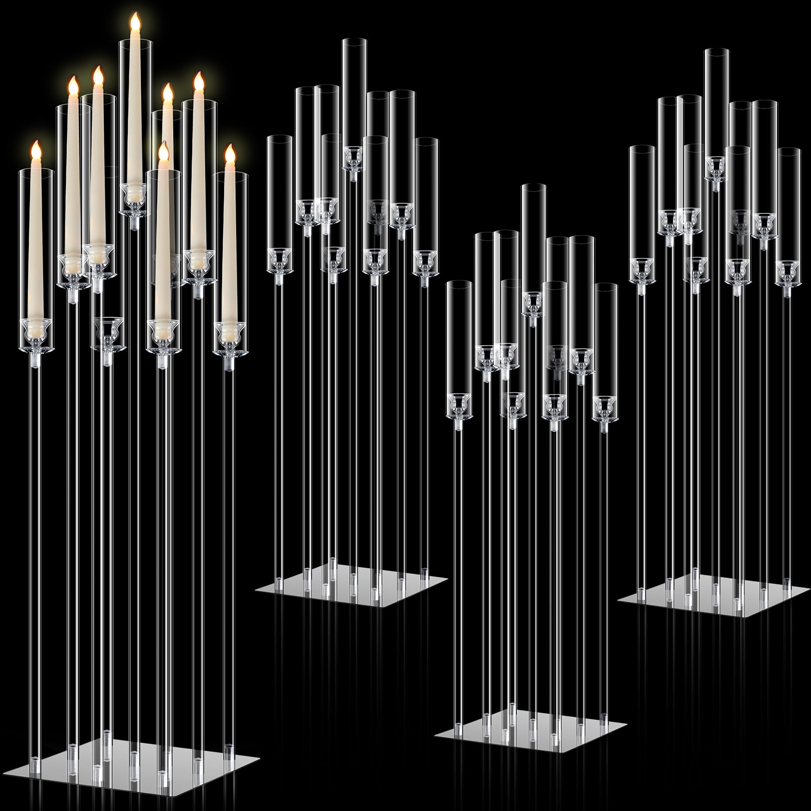 9-Arm Acrylic Candelabra Candle Holder Set of 4 - 42.5
