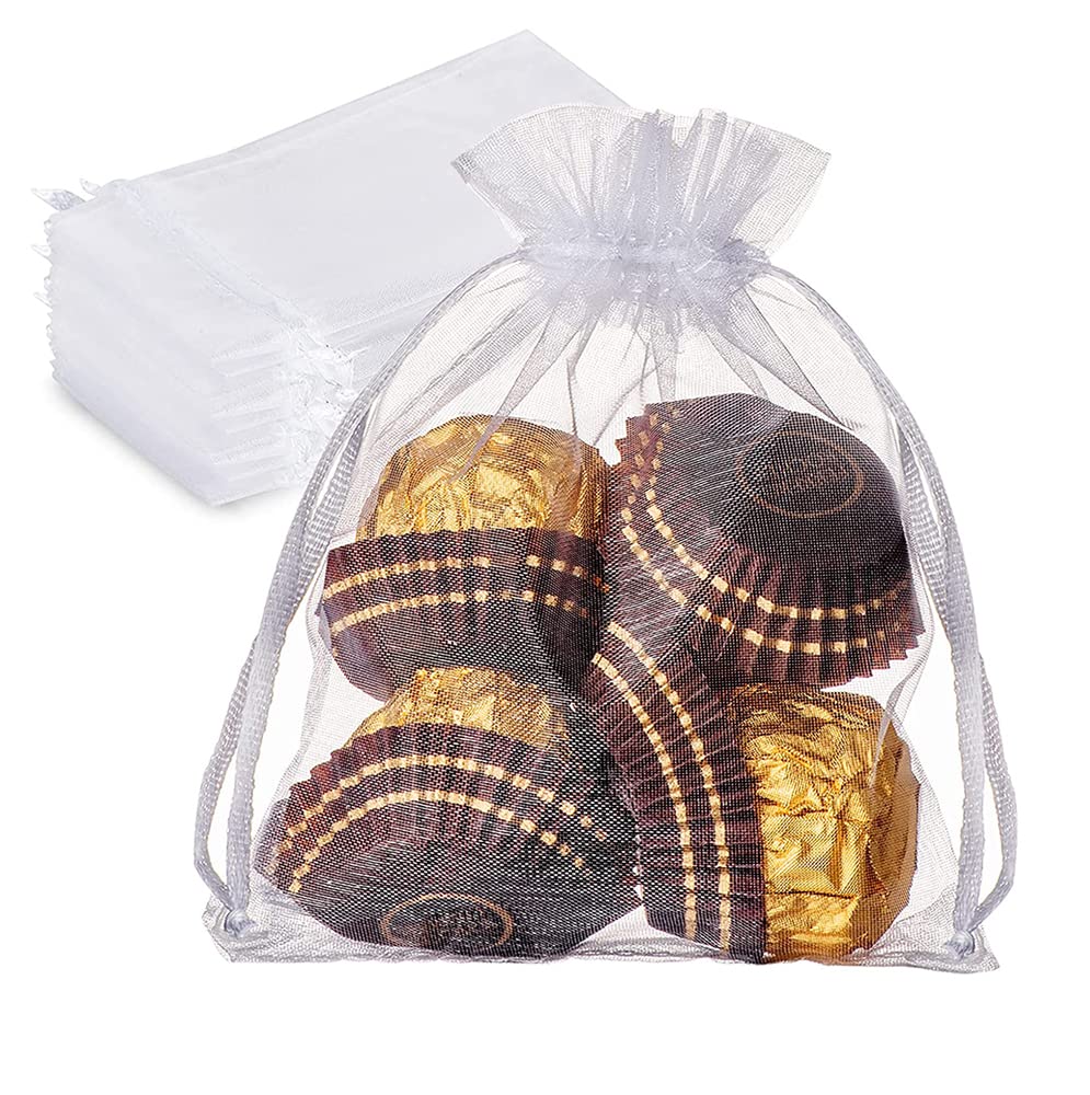 DMS RETAIL 15-Pack White Organza Drawstring Gift Bags 13x18cm - Perfect for Wedding Favors, Party Gifts, Dry Fruits Packaging & Special Occasions