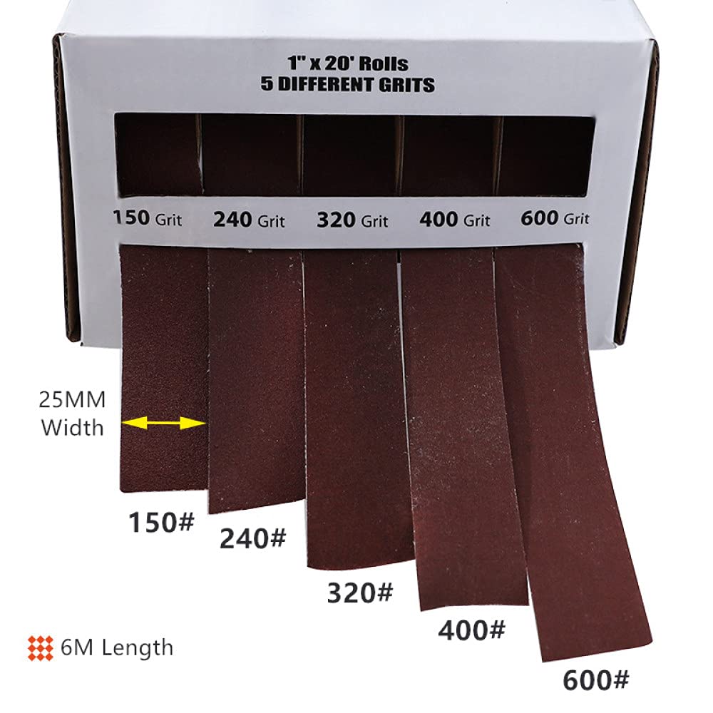 6M 25mm 150-600 Grit Sandpaper Roll - Dry Grinding Emery Sanding Belt for Metal, Glass, Wood Polishing - Perfect for DIY Projects, Furniture Refinishing & Automotive Sanding