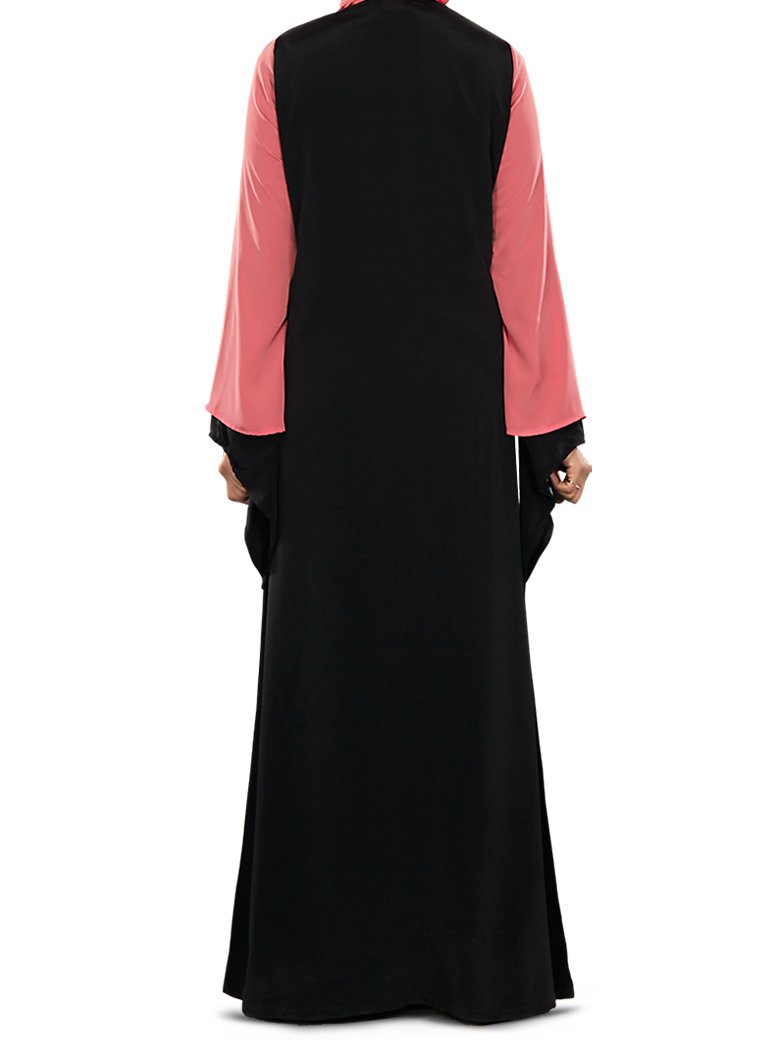 Elegant Dubai Muslim Abaya for Women - Black & Pink Idala Style Islamic Dress for Prayer, Eid & Special Occasions