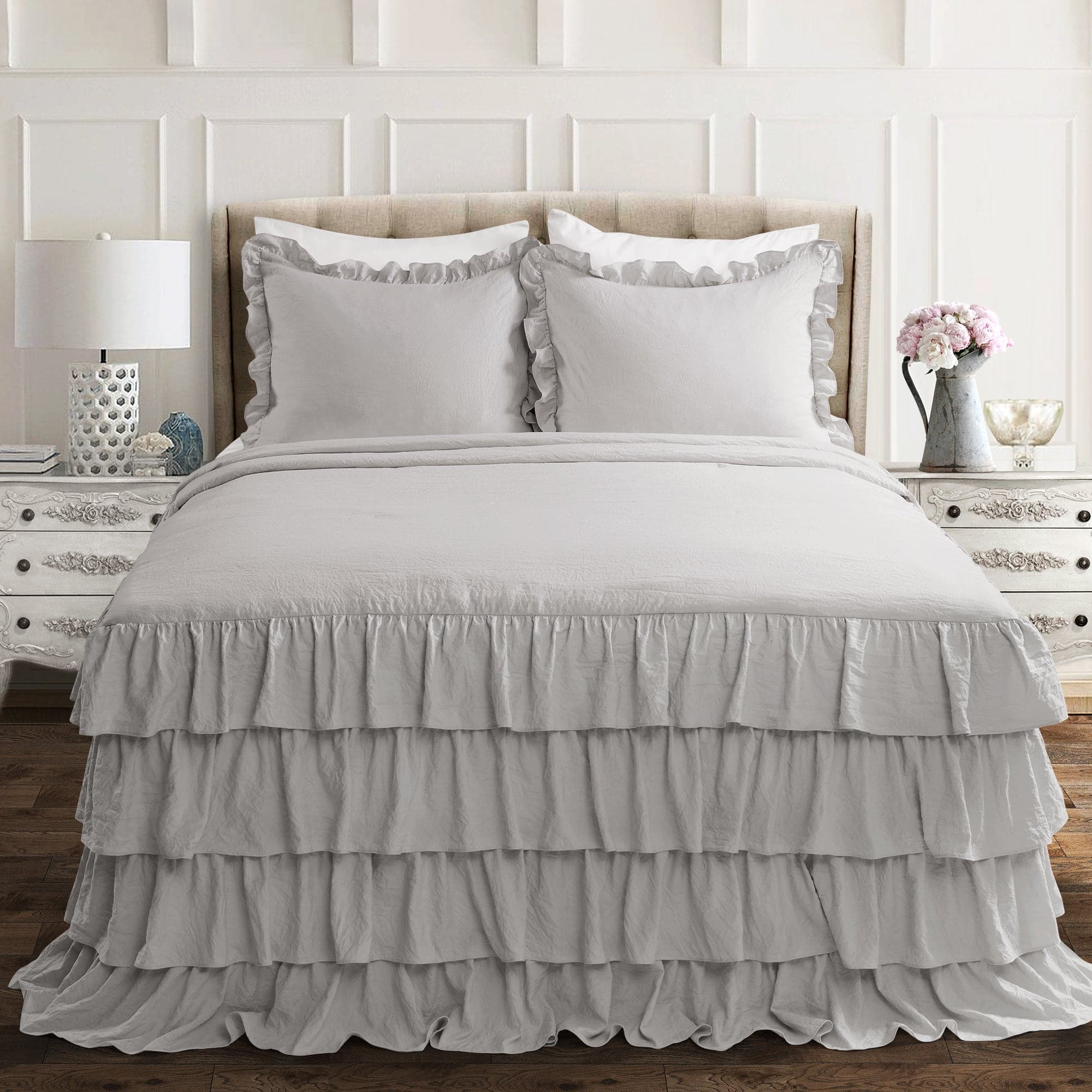 Allison Ruffle Skirt Bedspread Set - Elegant Floral Printed Queen Size Bedding with Ruffled Skirt | Perfect for Master Bedroom, Guest Room & Vacation Home Decor