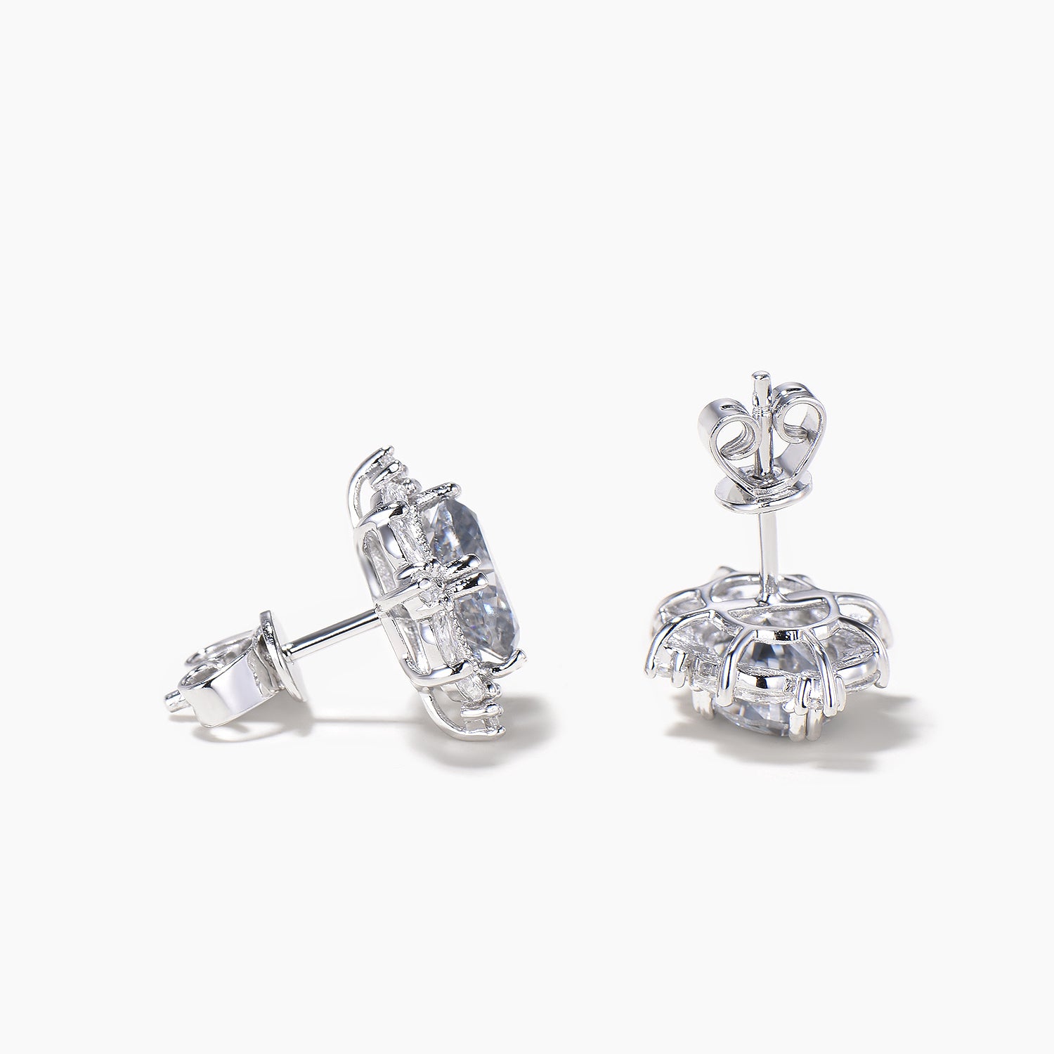 Oval Cut Moissanite Stud Earrings with Marquise Halo in 14K White Gold - Elegant Wedding, Anniversary & Gift Jewelry for Women