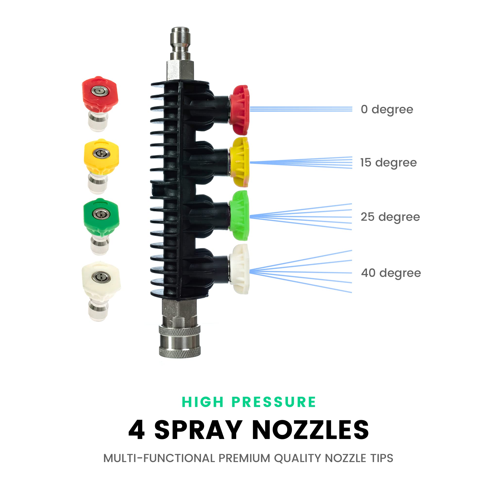 Stainless Steel Pressure Washer Lance with Quick Connect & Nozzle Holder - 4 Wash Nozzles for Car Cleaning, Driveway, Patio & Outdoor Surfaces - Heavy Duty Detachable Wand for Home & Commercial Use