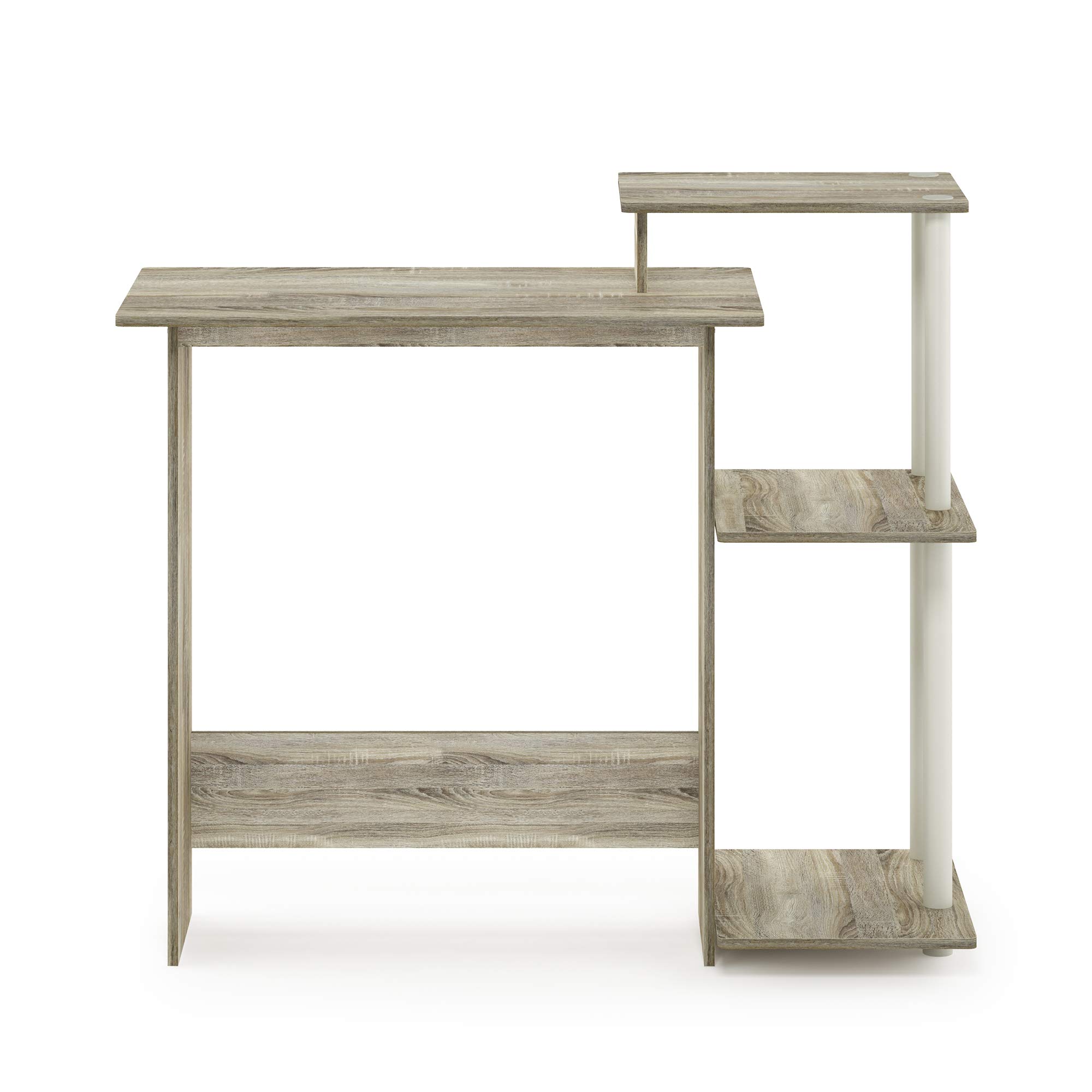 Furinno Compact Home Office Desk with Square Shelves - Sonoma Oak & White Finish | Perfect for Small Spaces, Dorm Rooms, and Workspaces - Laptop Computer Desk with Storage